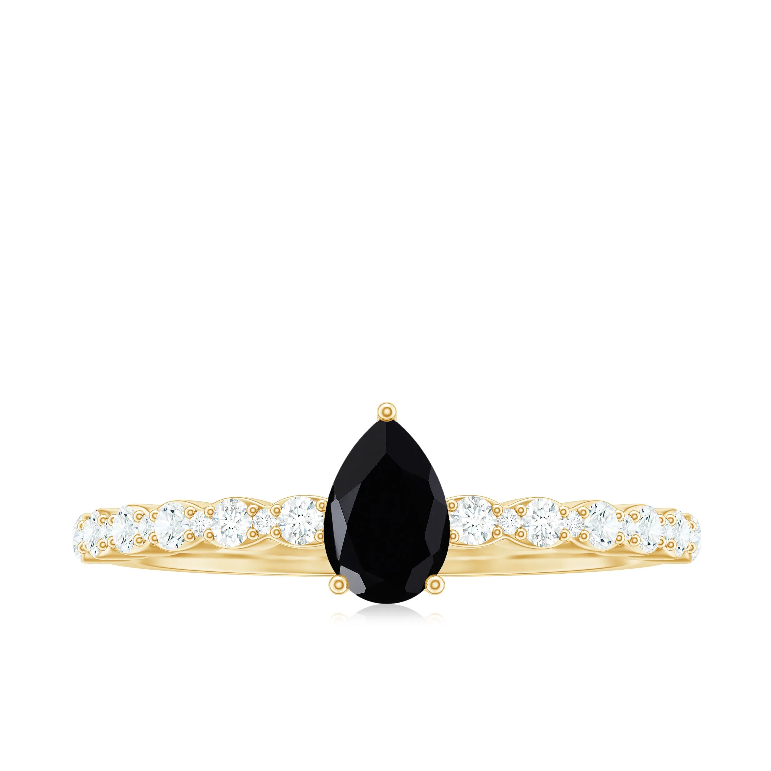 Pear Shape Black Onyx Solitaire Promise Ring with Diamond