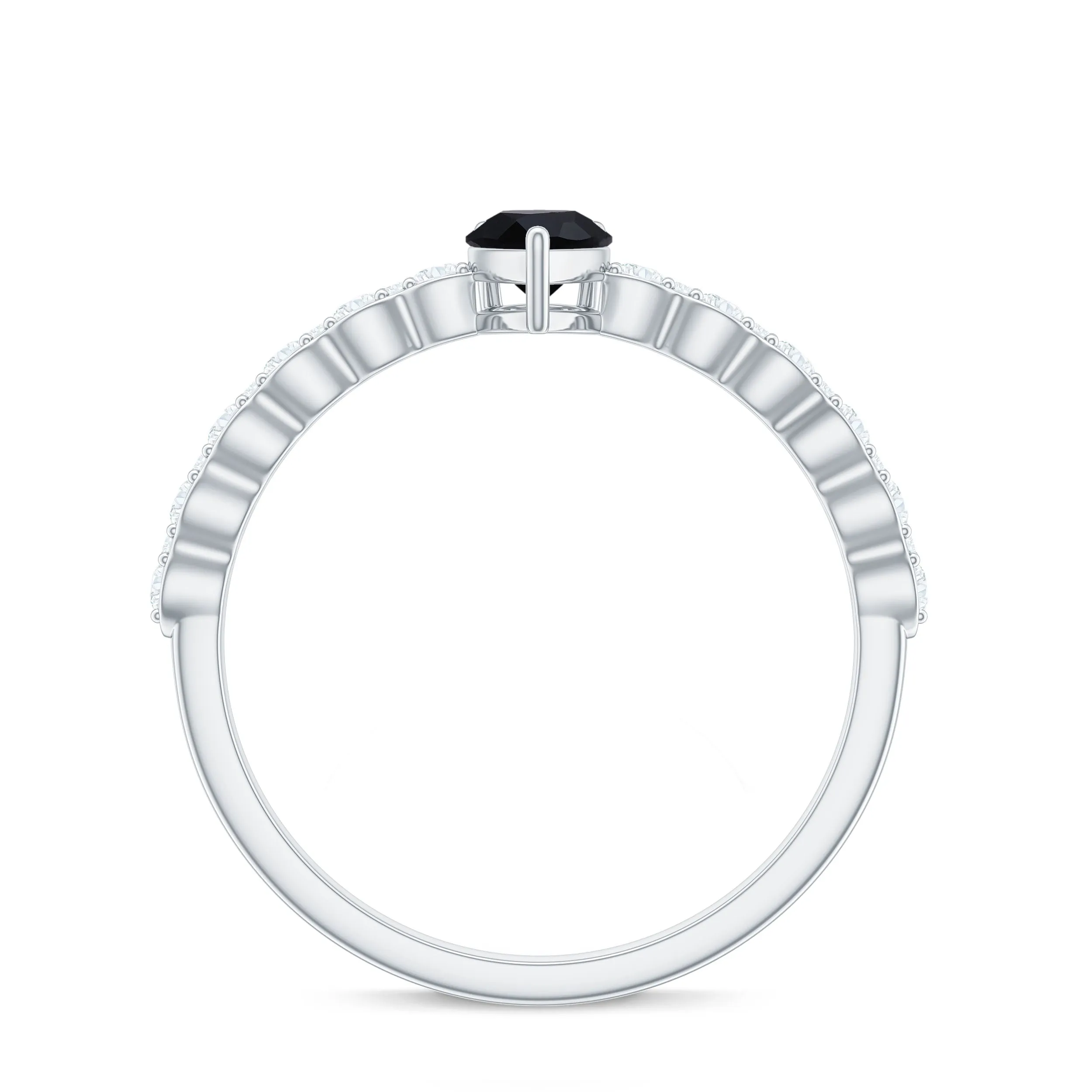 Pear Shape Black Onyx Solitaire Promise Ring with Diamond