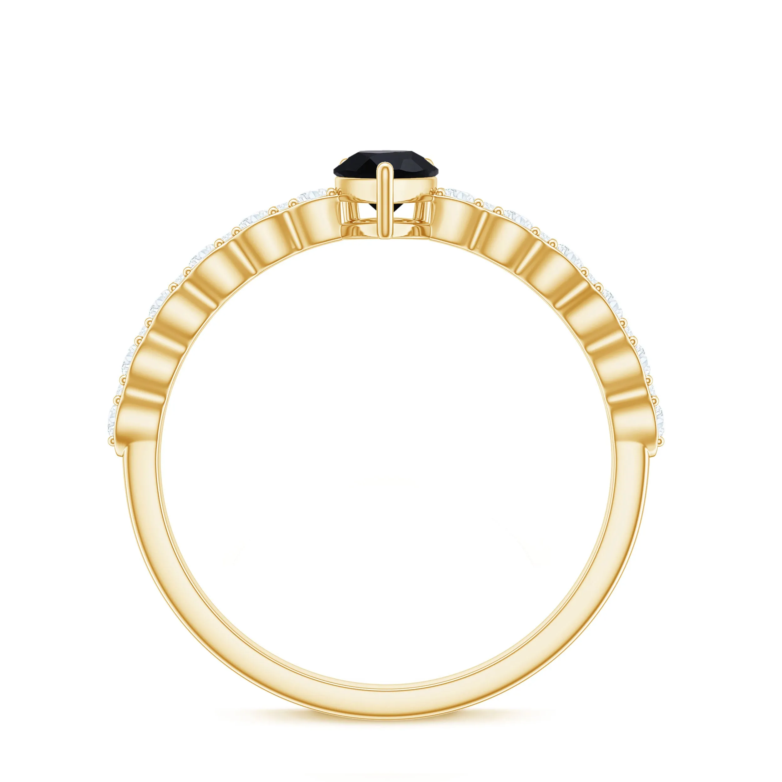 Pear Shape Black Onyx Solitaire Promise Ring with Diamond