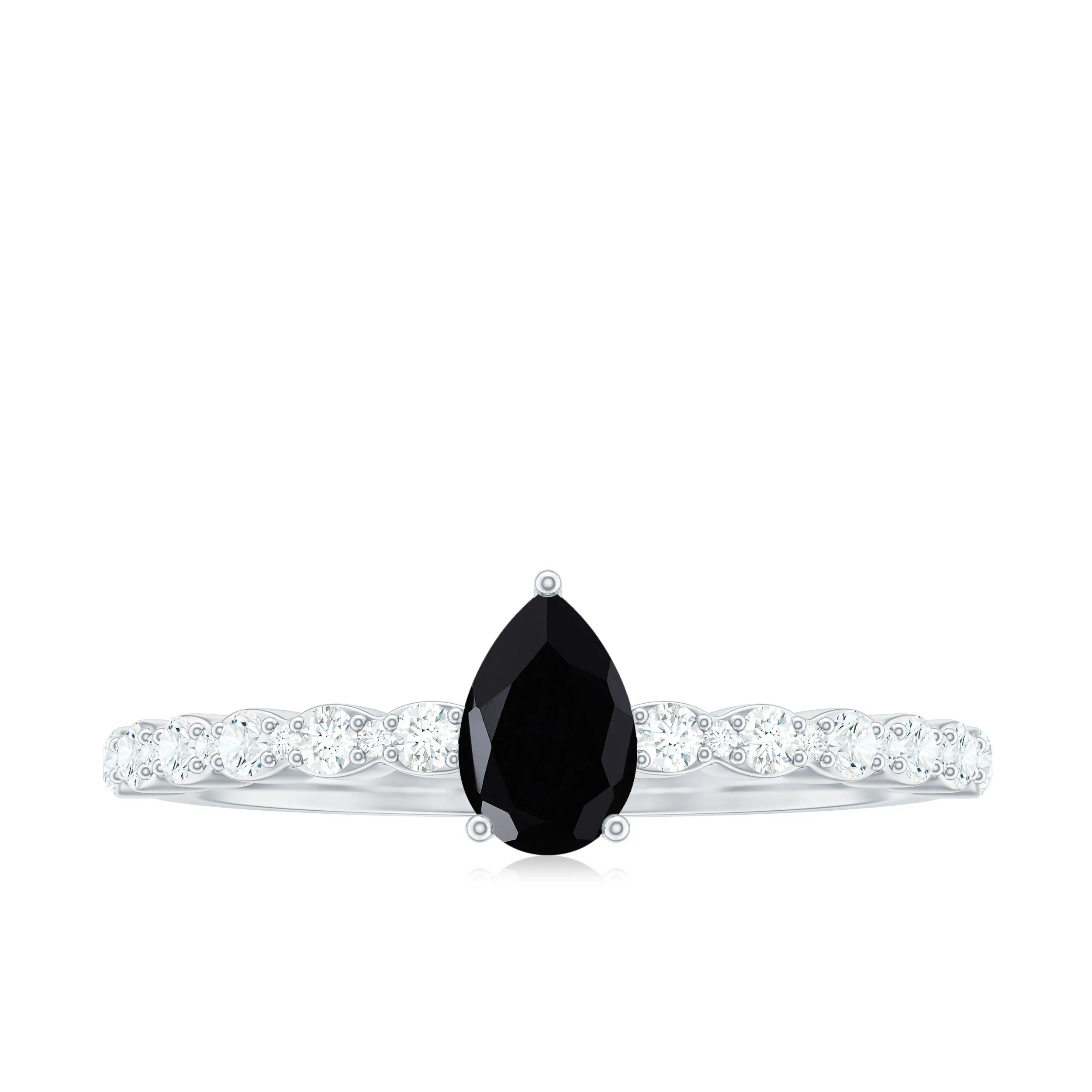Pear Shape Black Onyx Solitaire Promise Ring with Diamond
