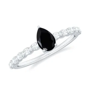 Pear Shape Black Onyx Solitaire Promise Ring with Diamond