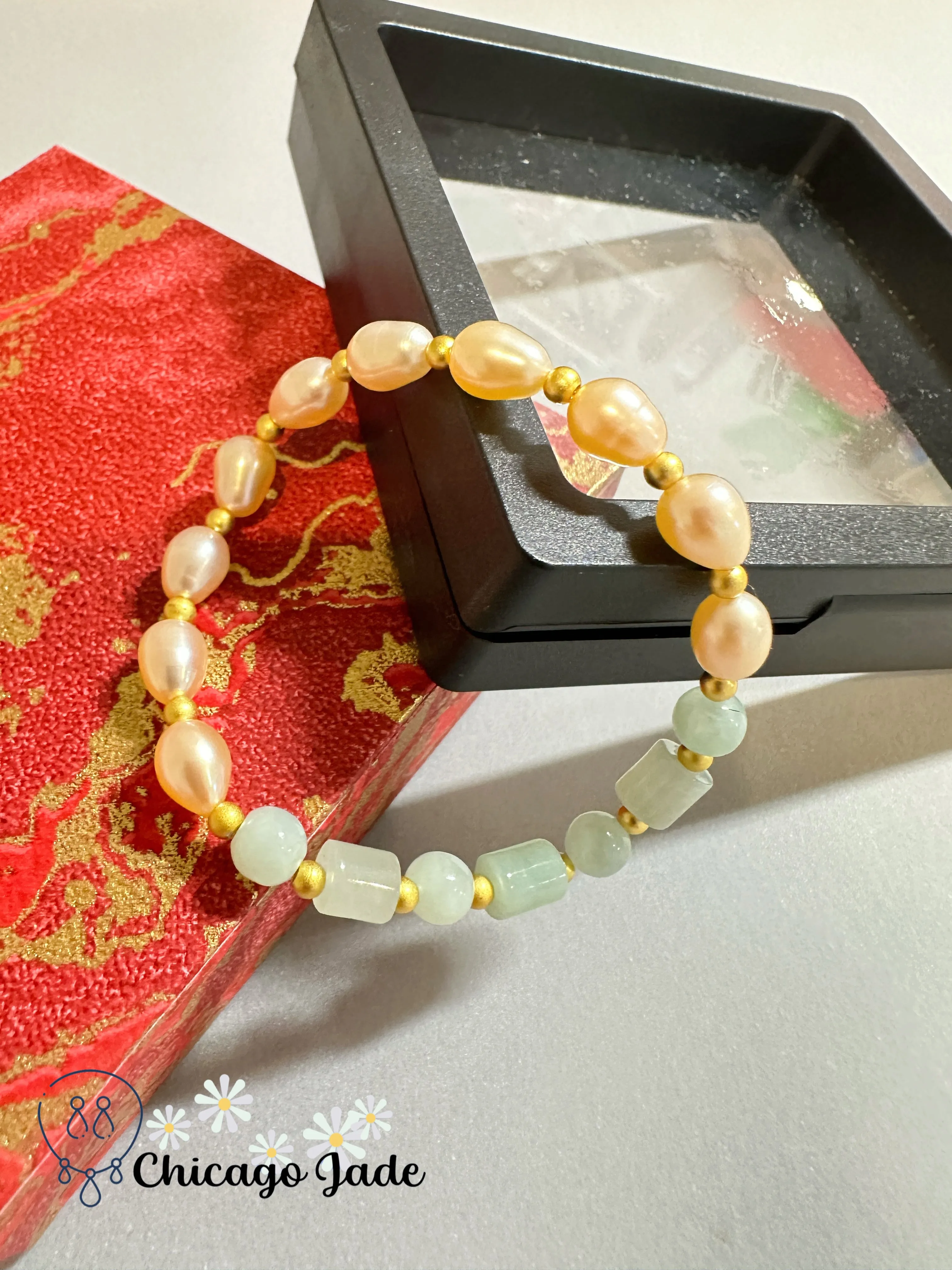 Pearl and jadeite jade beaded bracelets, alloy, natural untreated, adjustable