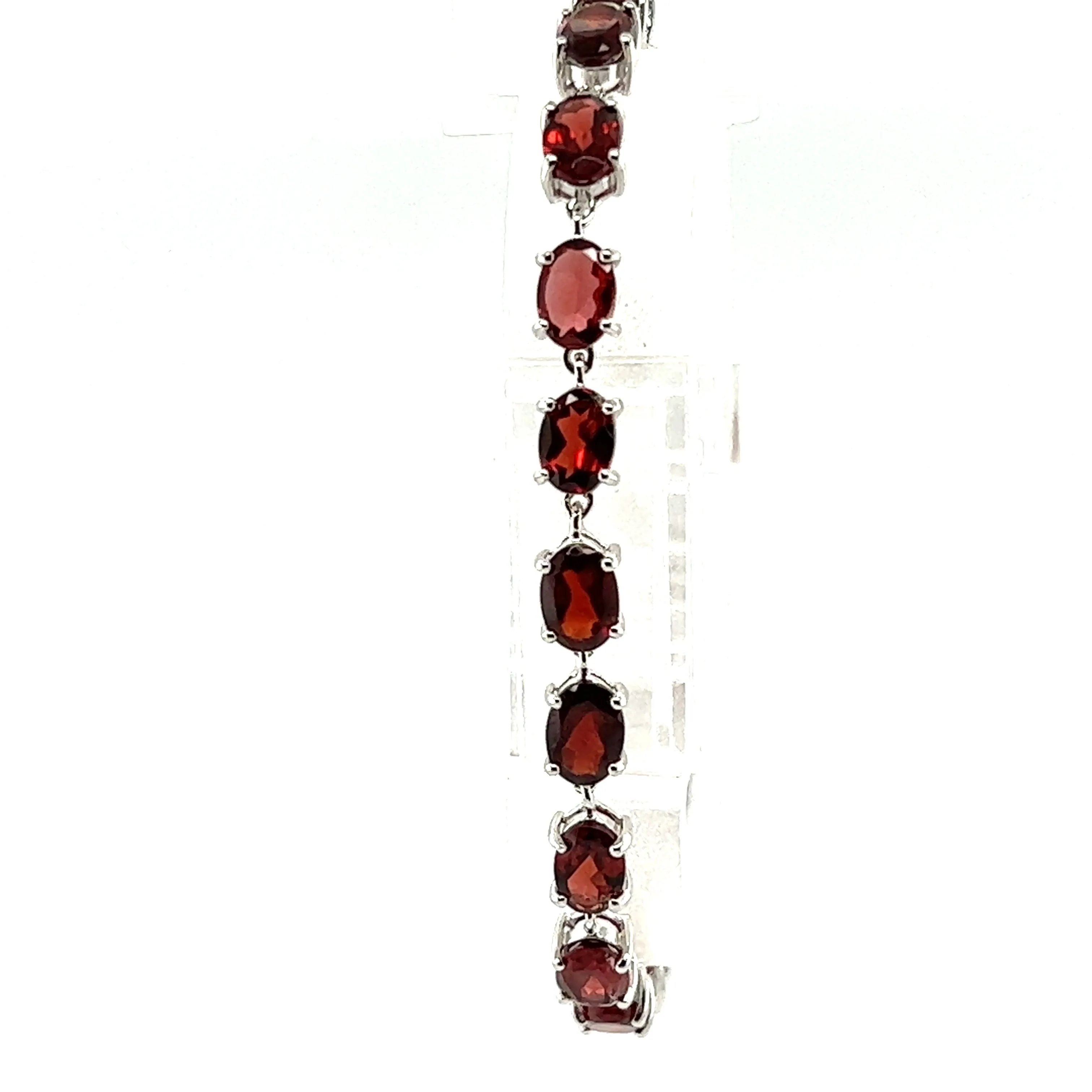 Pronged Garnet Bracelet With Rhodium Finish
