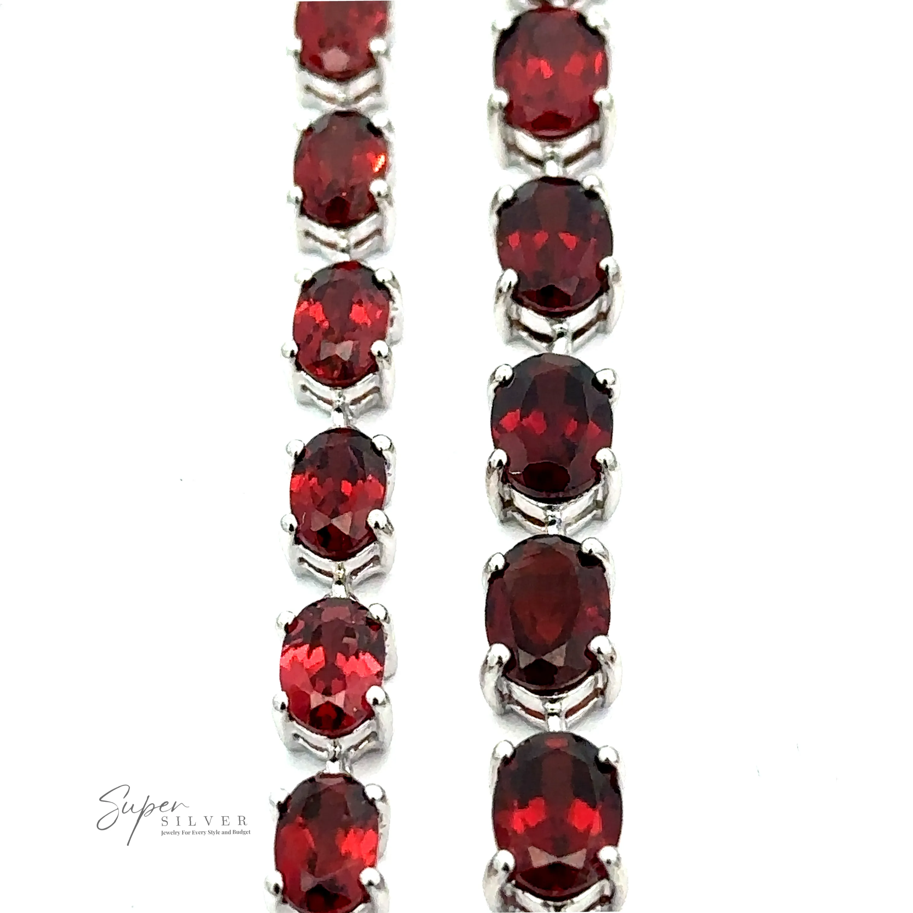 Pronged Garnet Bracelet With Rhodium Finish