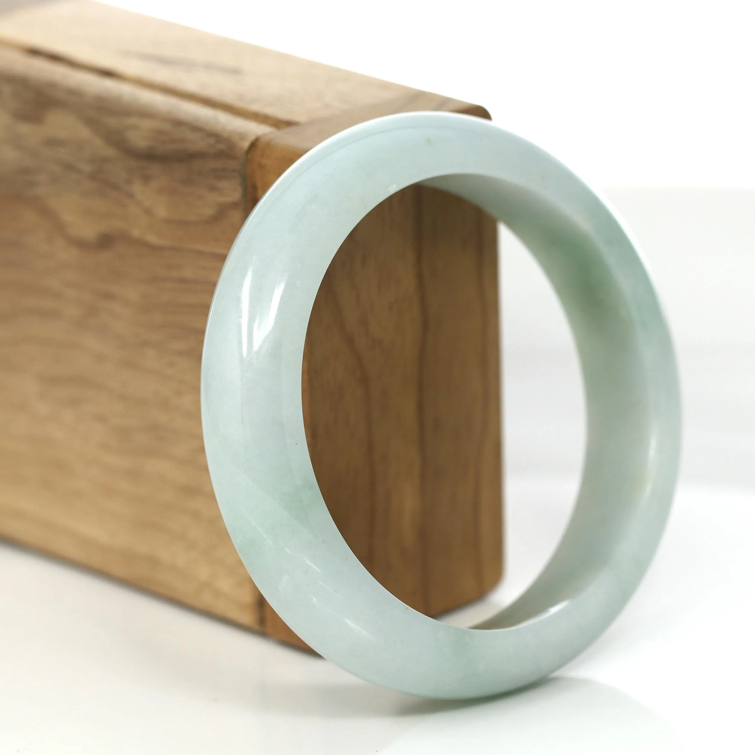 "Princess Half Round" Blue- Green Jadeite Jade Bangle Bracelet (57.55 mm) #686