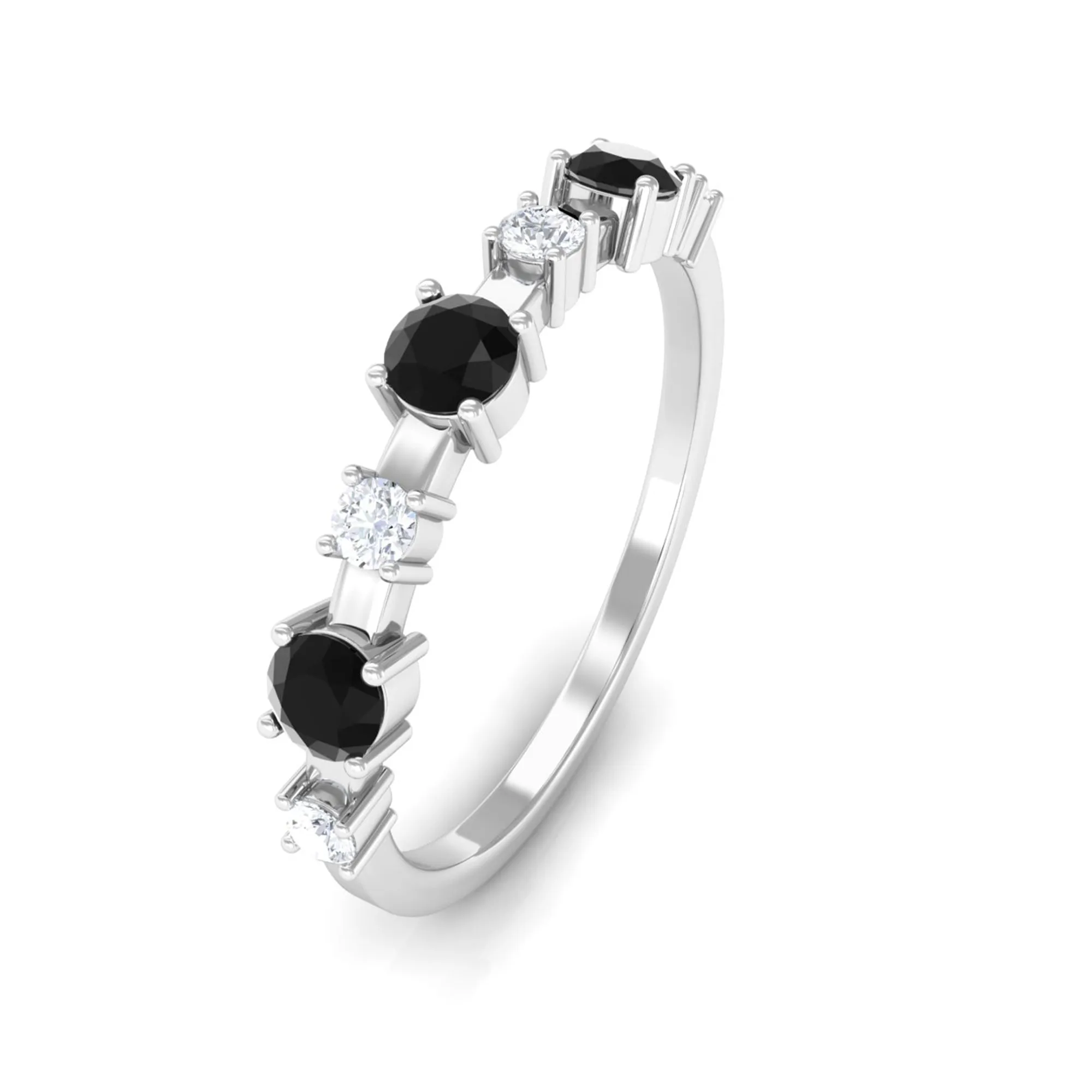 Real Black Onyx and Diamond Half Eternity Ring