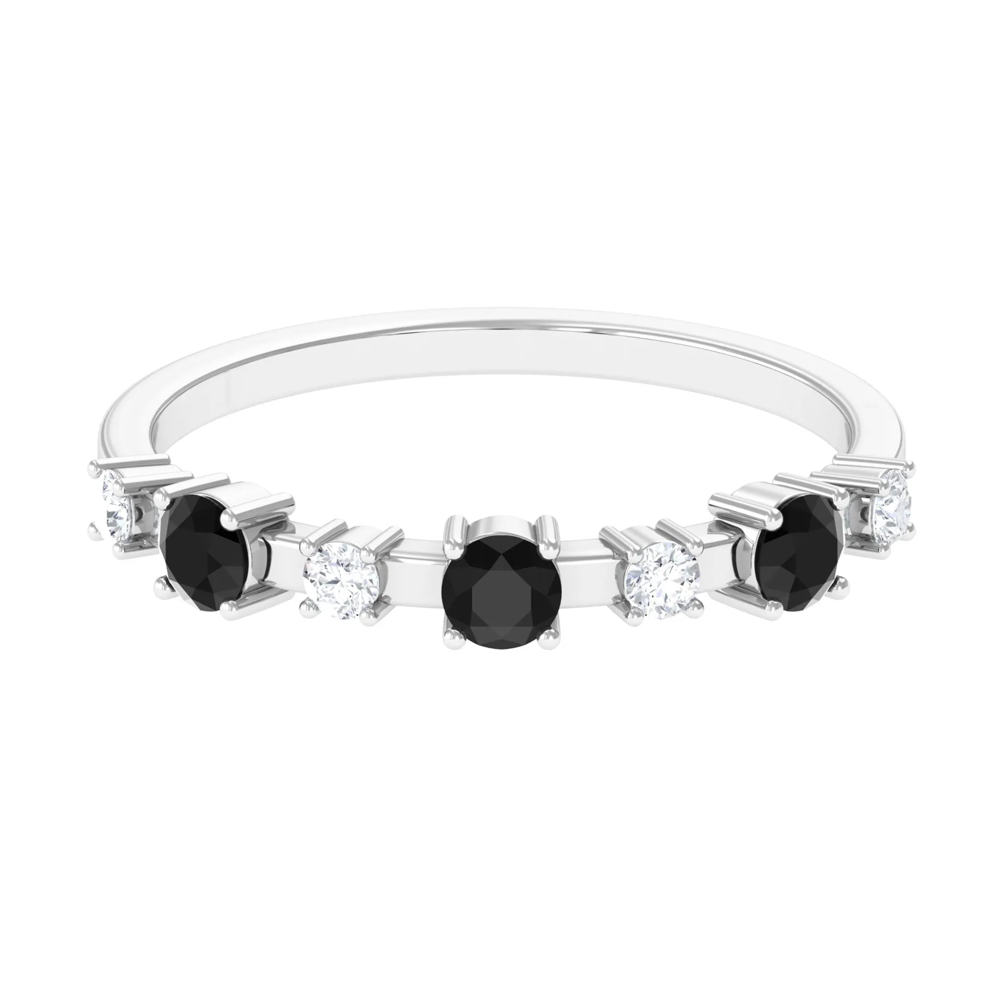 Real Black Onyx and Diamond Half Eternity Ring