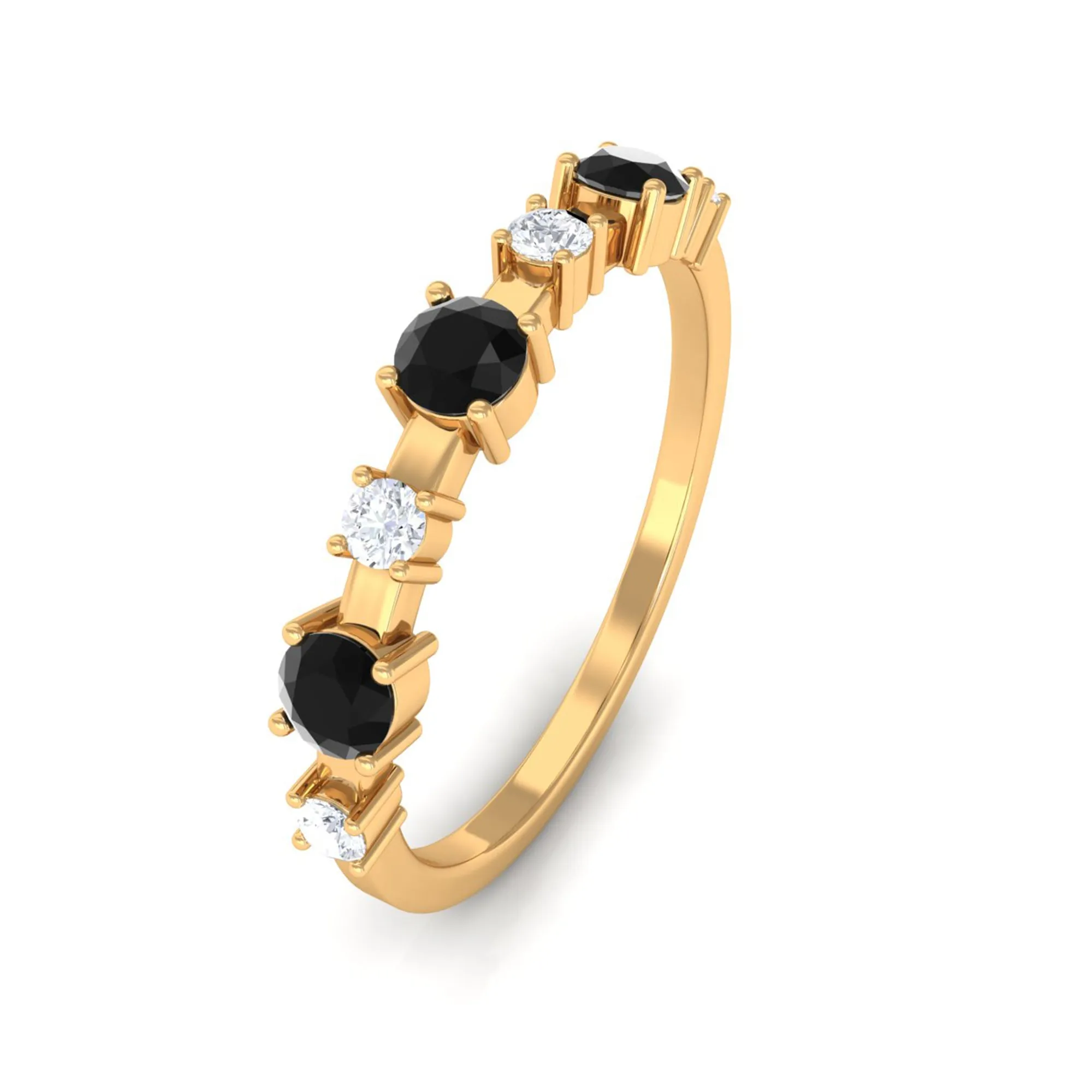 Real Black Onyx and Diamond Half Eternity Ring