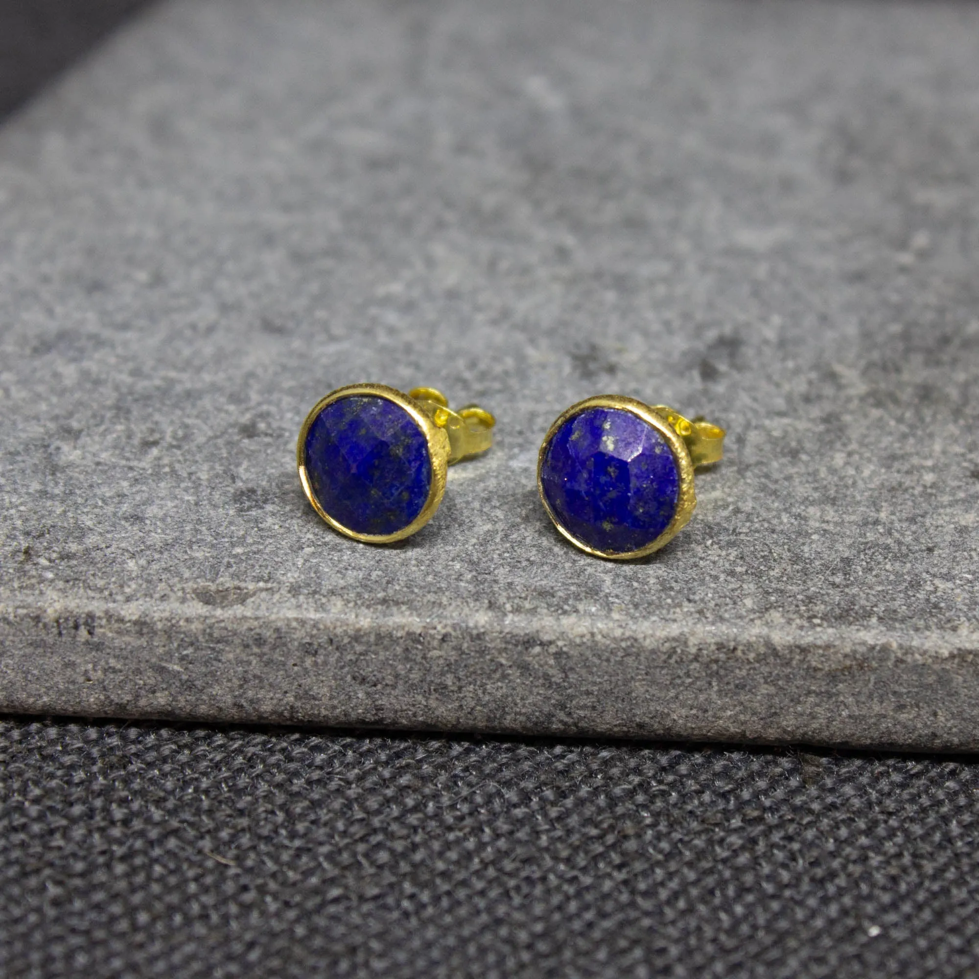 Round Gemstone Stud Earrings in Gold Vermeil