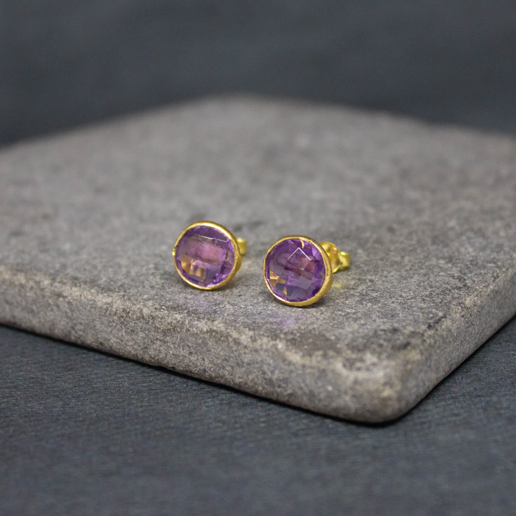 Round Gemstone Stud Earrings in Gold Vermeil