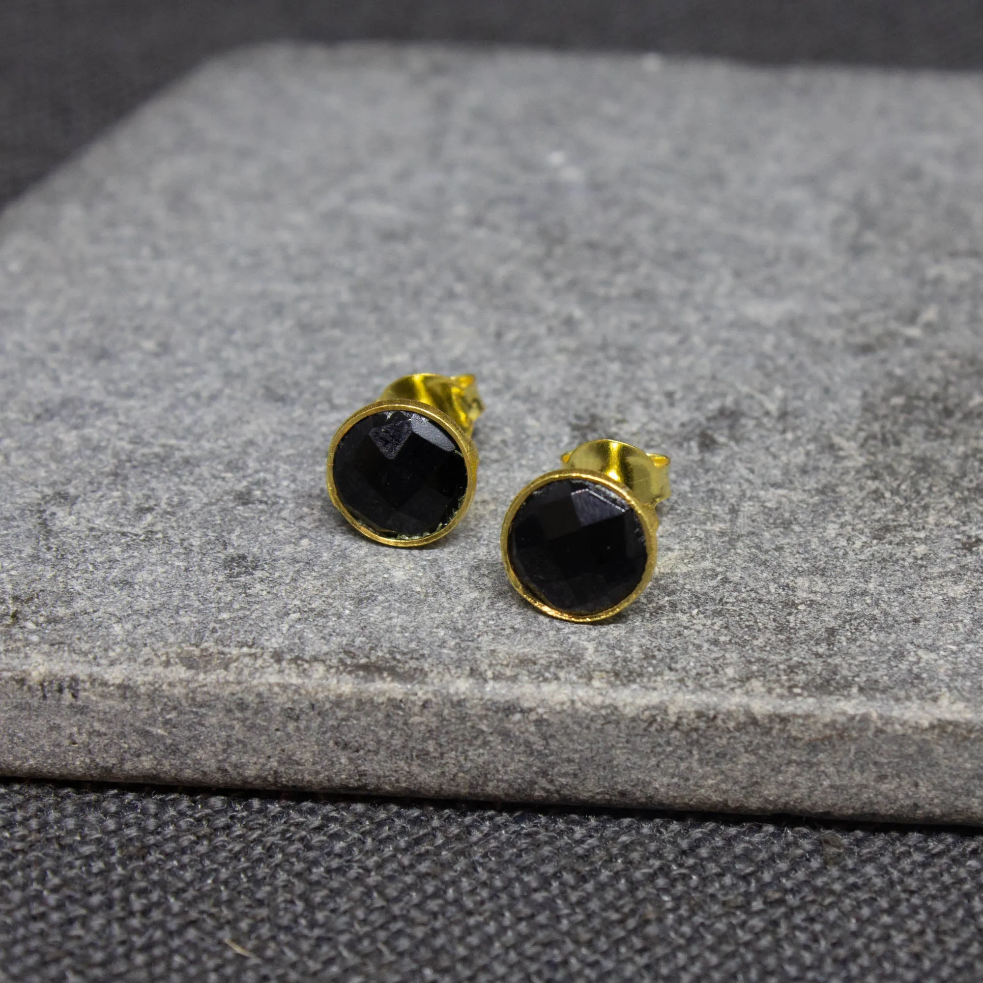 Round Gemstone Stud Earrings in Gold Vermeil