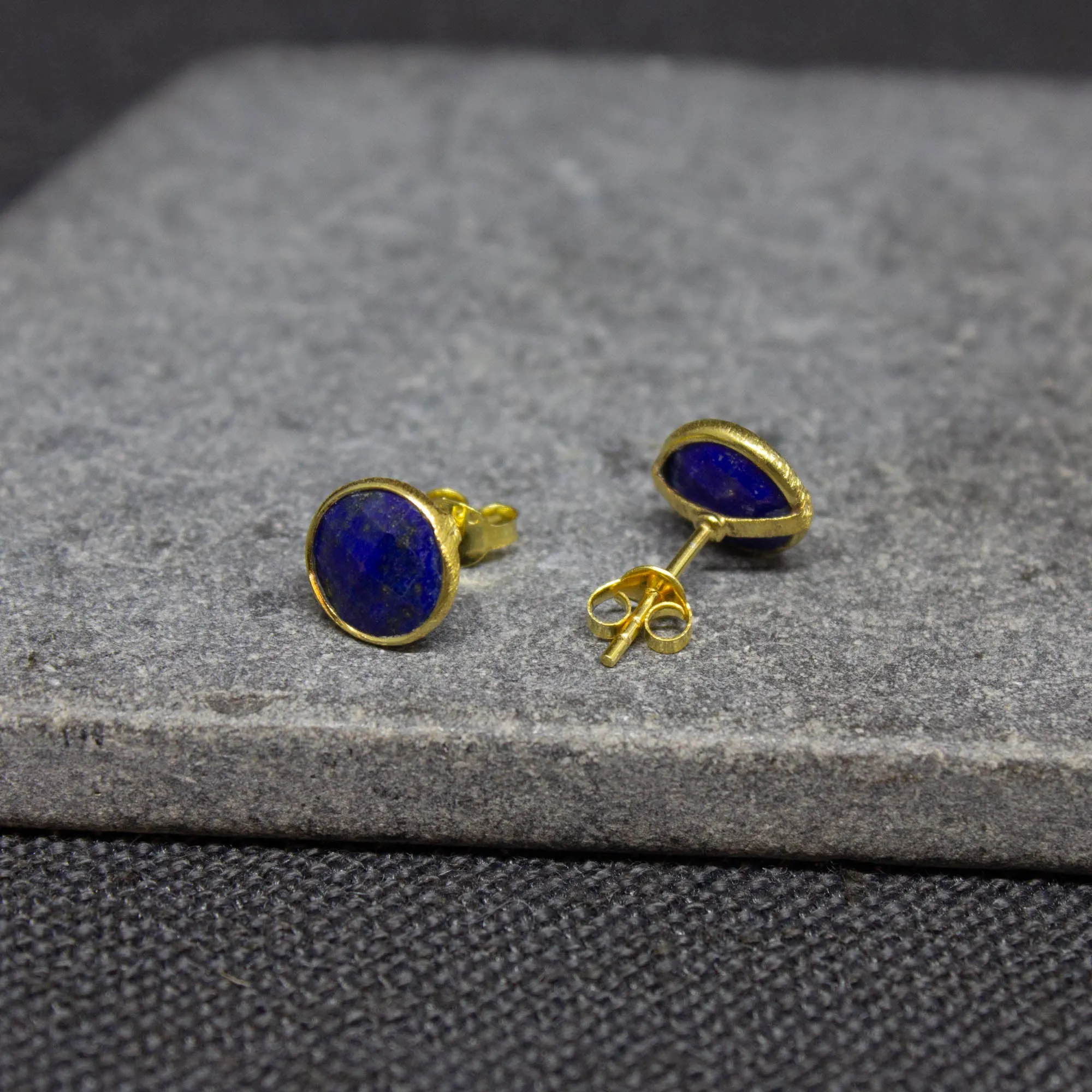 Round Gemstone Stud Earrings in Gold Vermeil
