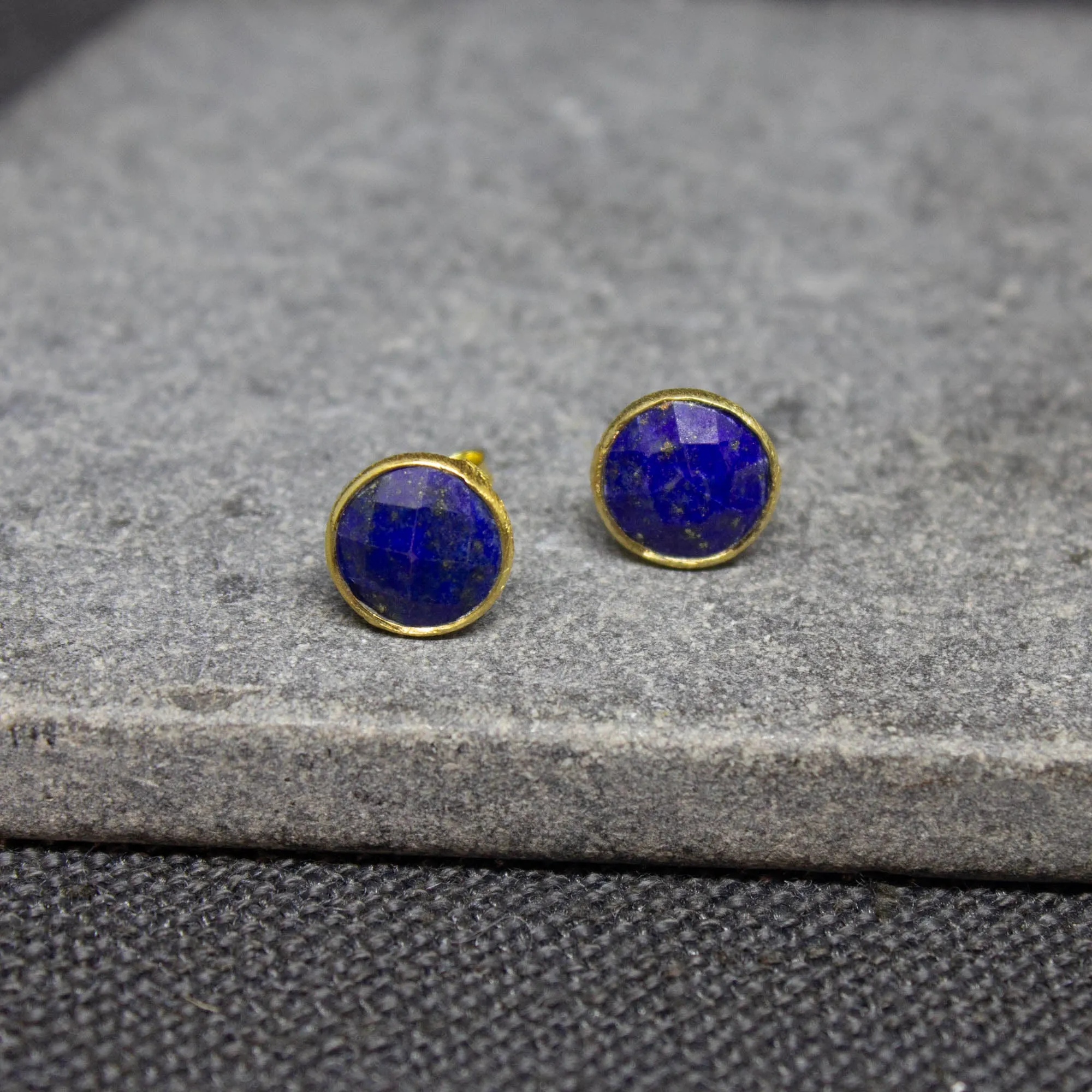 Round Gemstone Stud Earrings in Gold Vermeil