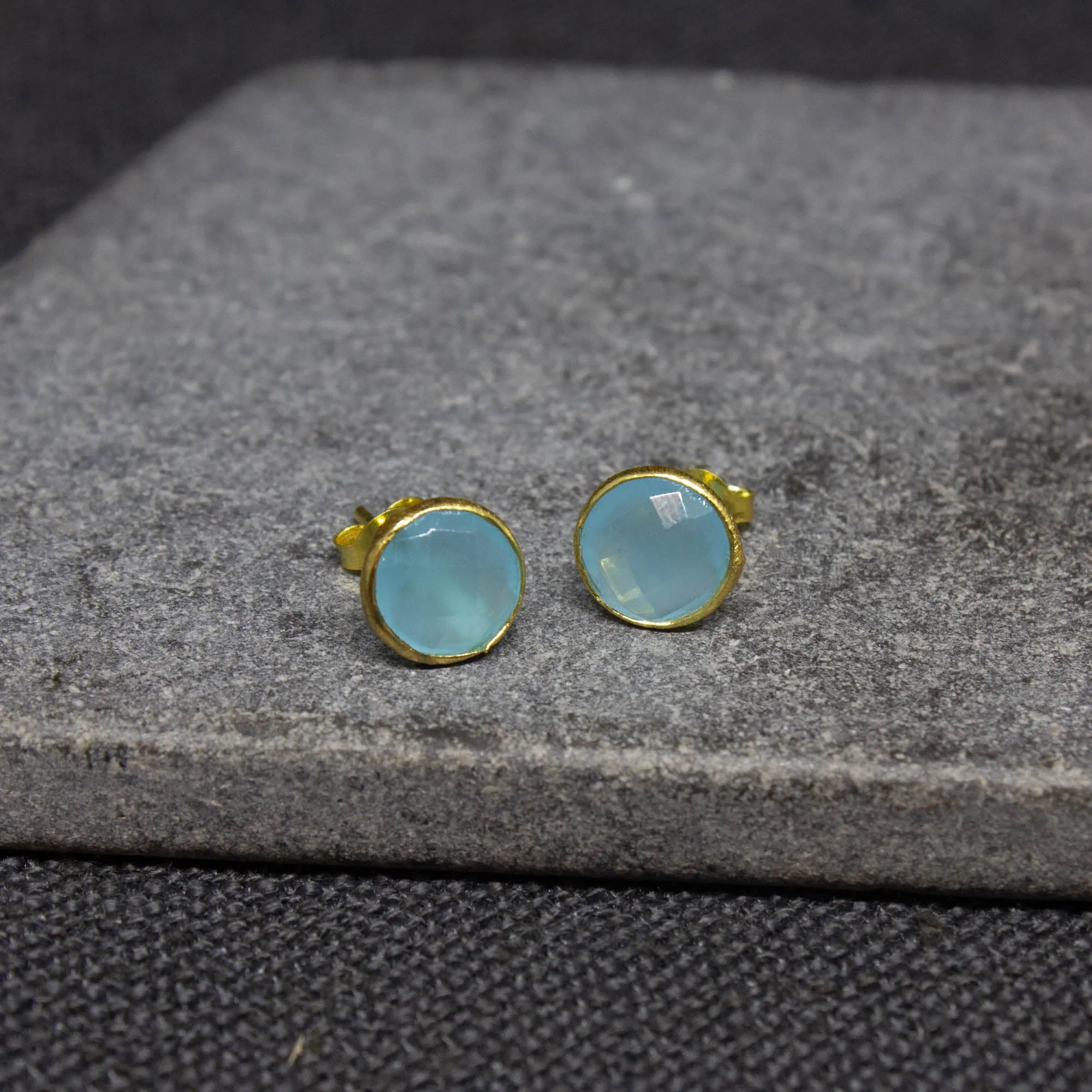 Round Gemstone Stud Earrings in Gold Vermeil