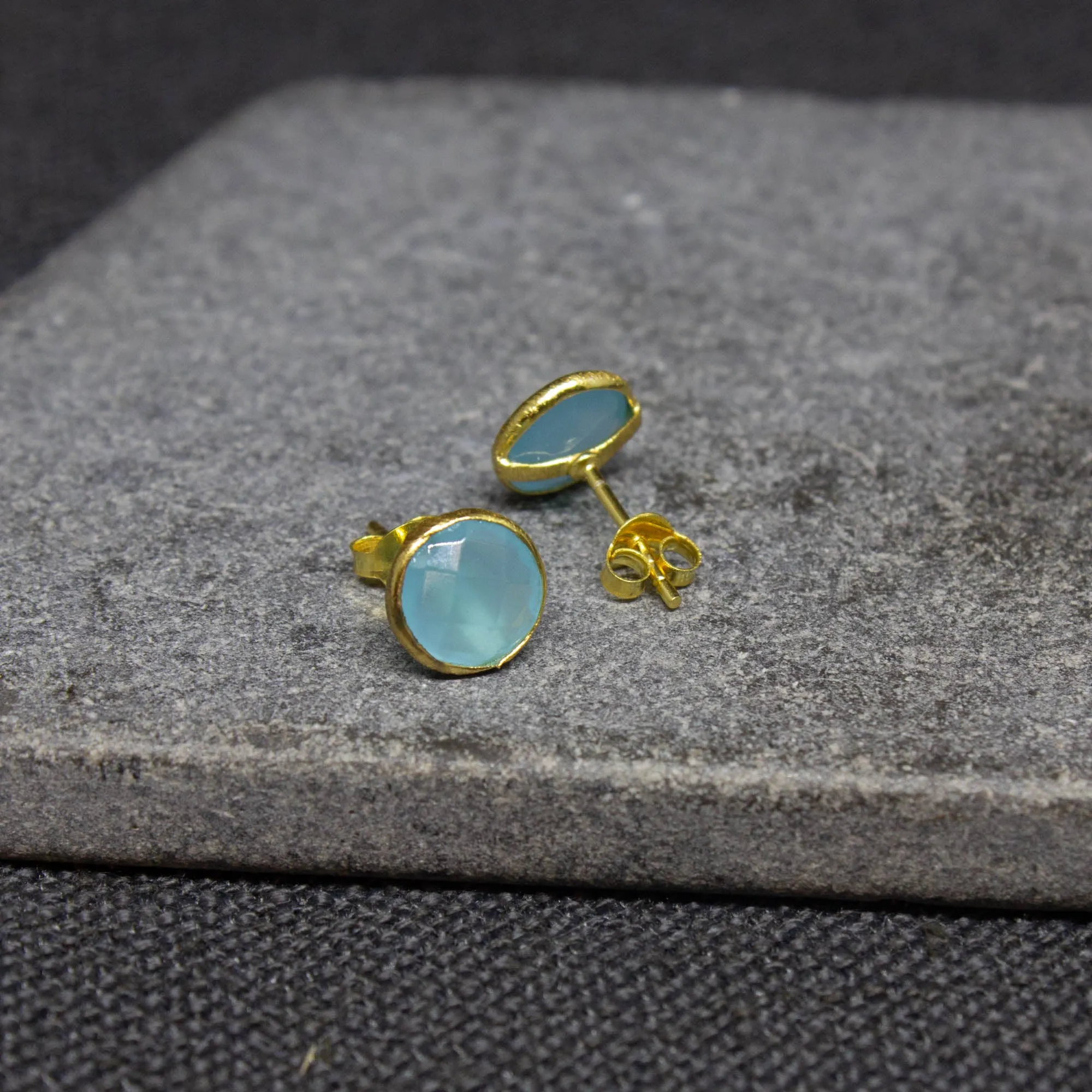 Round Gemstone Stud Earrings in Gold Vermeil