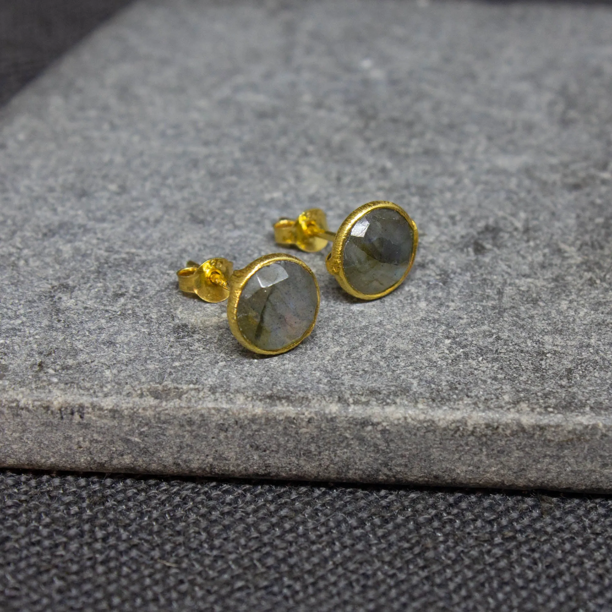 Round Gemstone Stud Earrings in Gold Vermeil