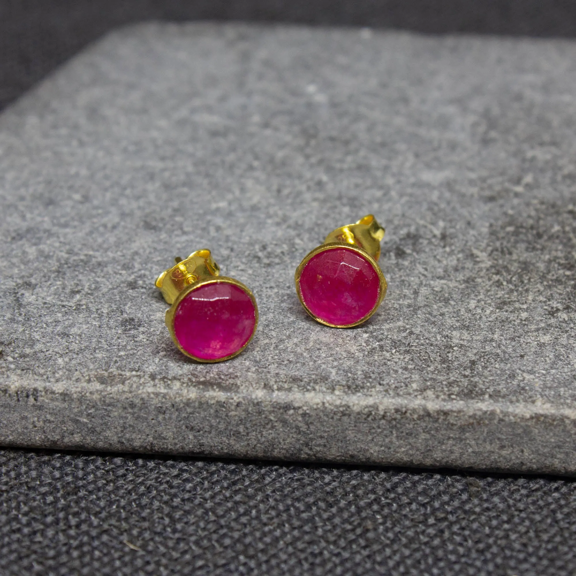 Round Gemstone Stud Earrings in Gold Vermeil
