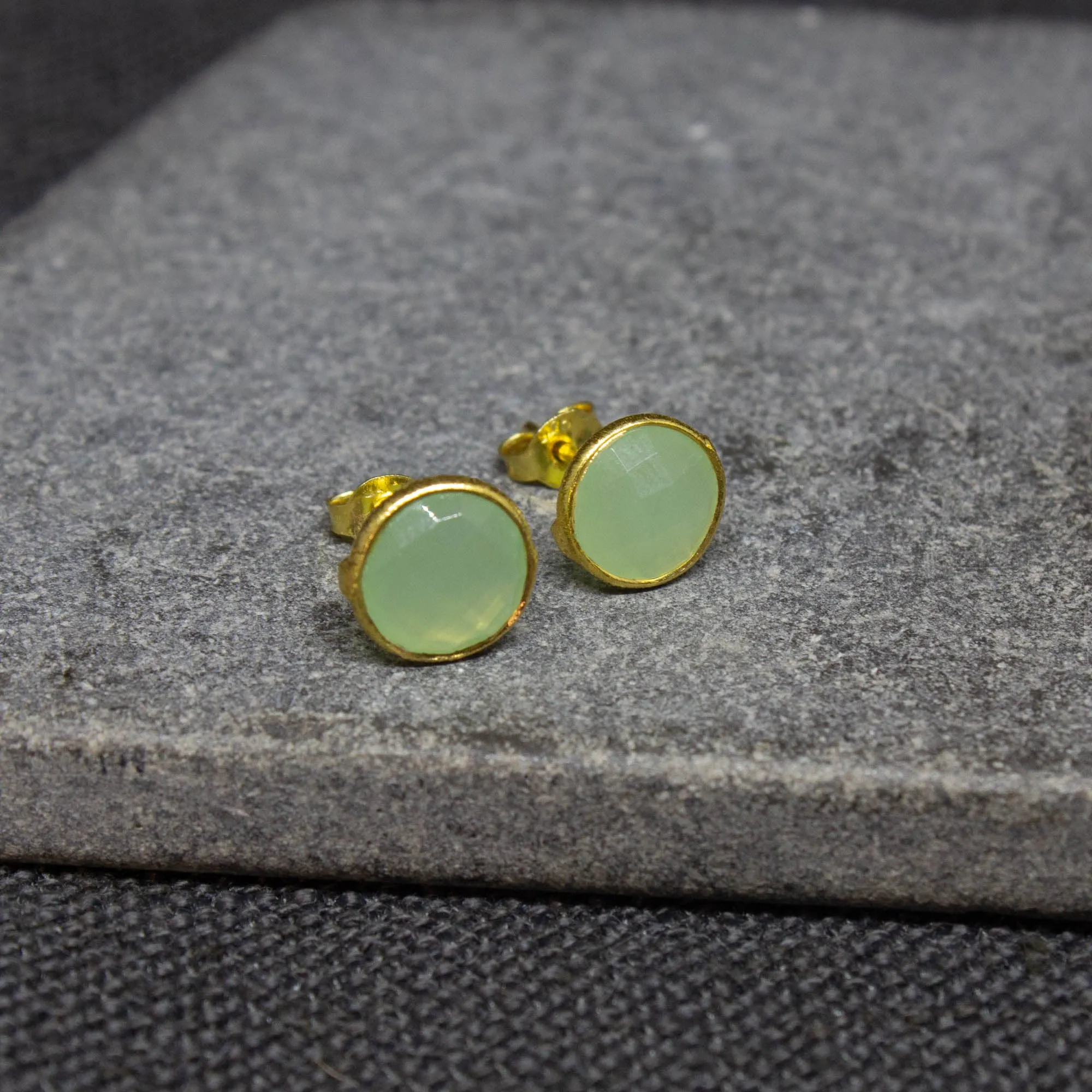 Round Gemstone Stud Earrings in Gold Vermeil