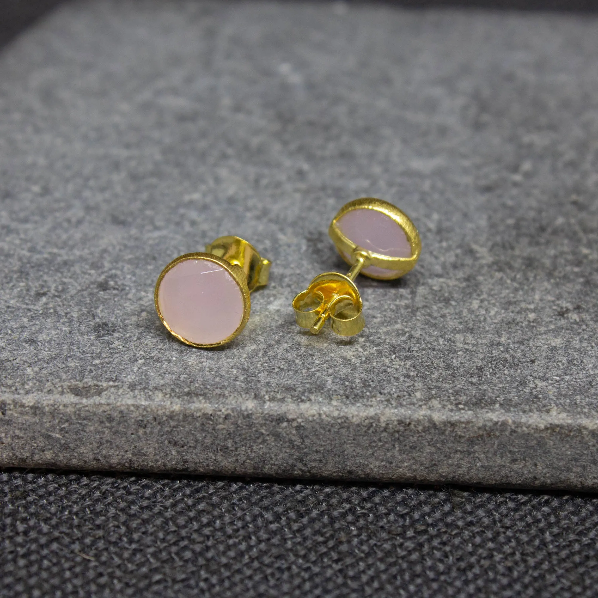 Round Gemstone Stud Earrings in Gold Vermeil