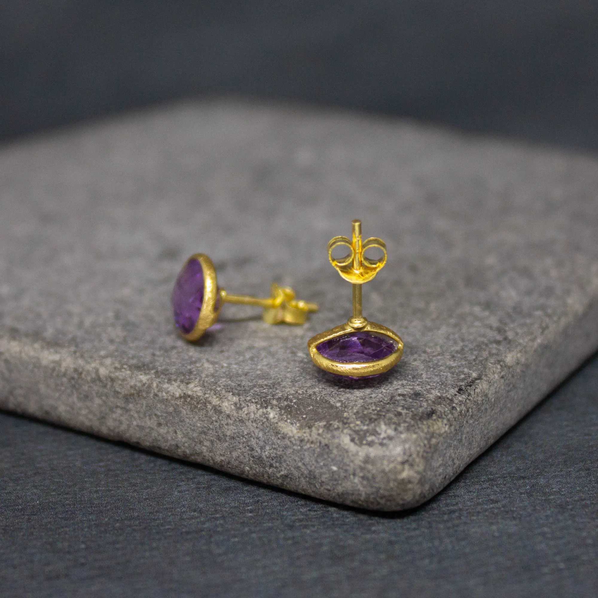 Round Gemstone Stud Earrings in Gold Vermeil