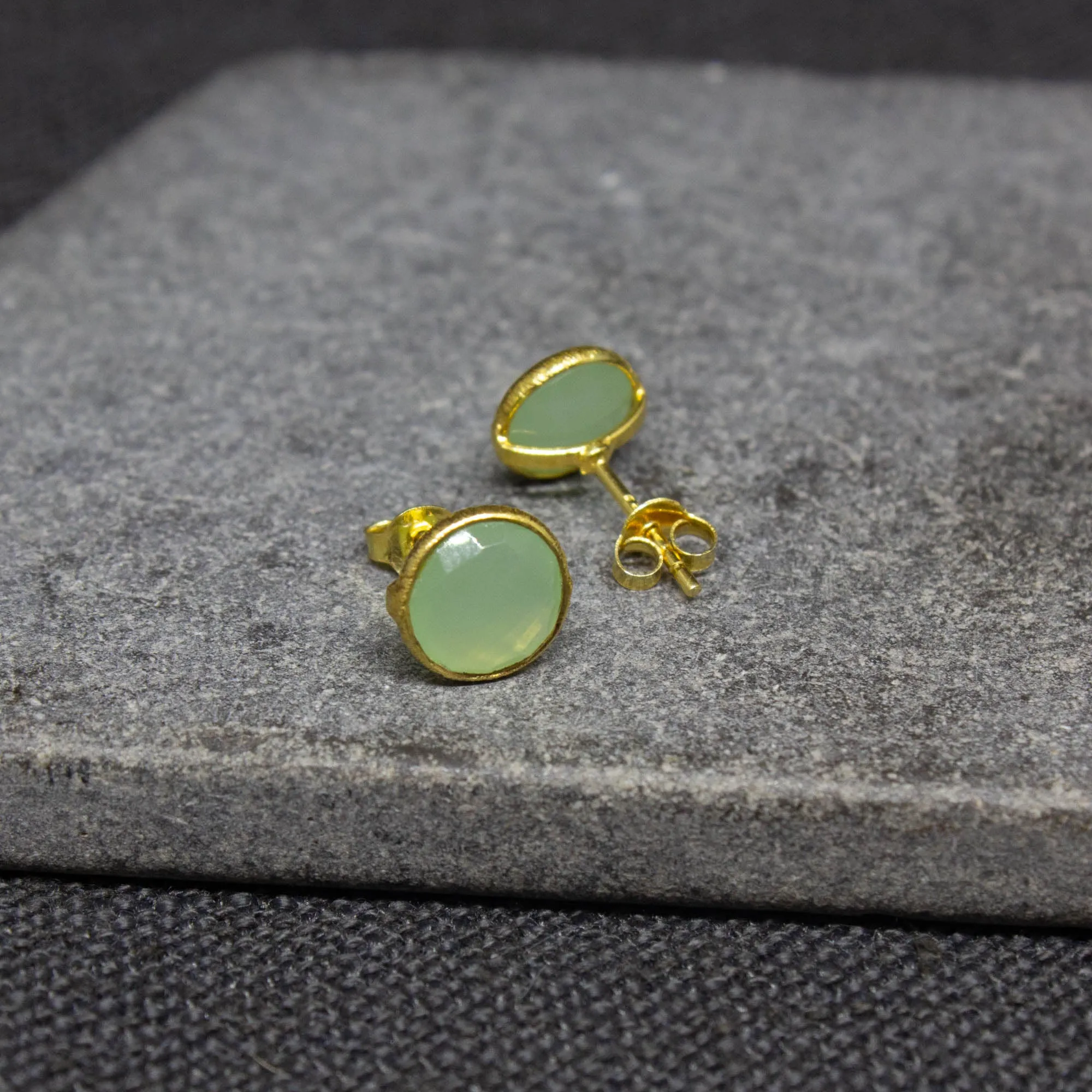 Round Gemstone Stud Earrings in Gold Vermeil