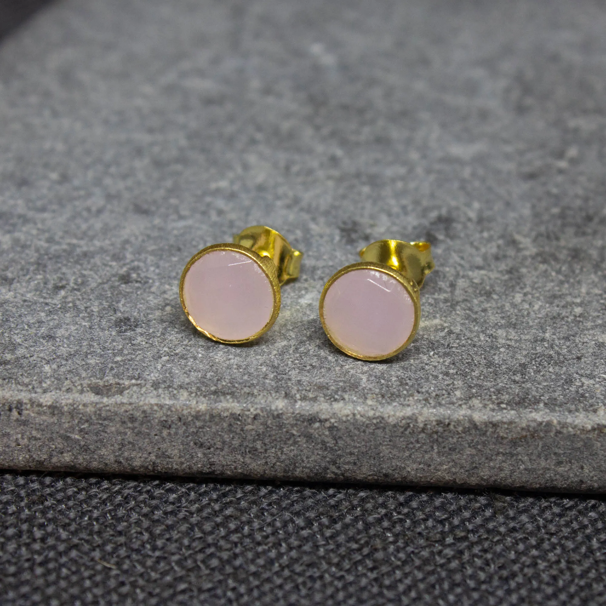 Round Gemstone Stud Earrings in Gold Vermeil