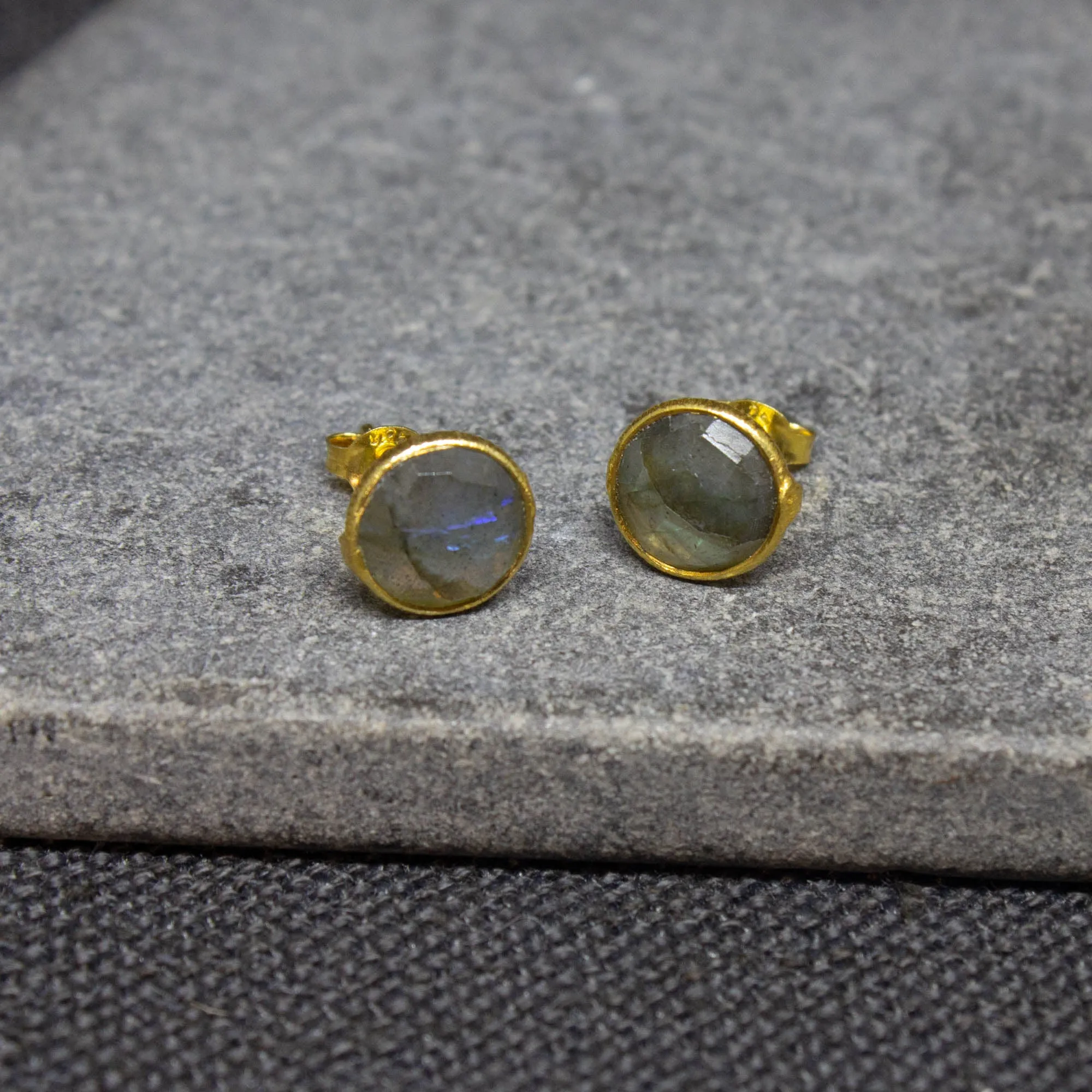 Round Gemstone Stud Earrings in Gold Vermeil