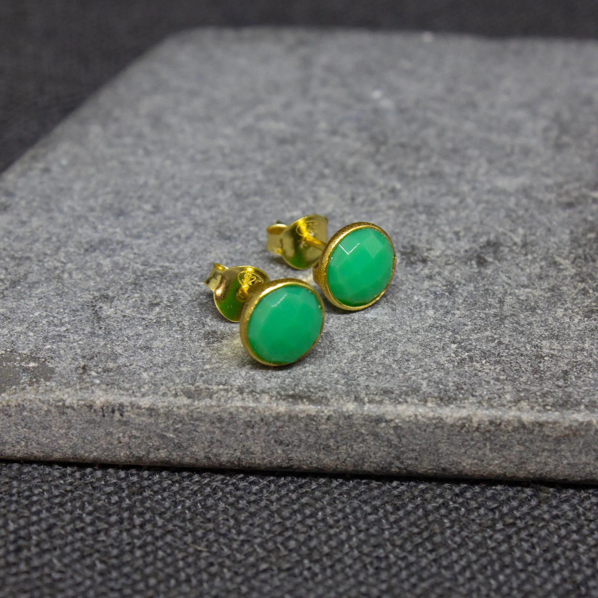 Round Gemstone Stud Earrings in Gold Vermeil