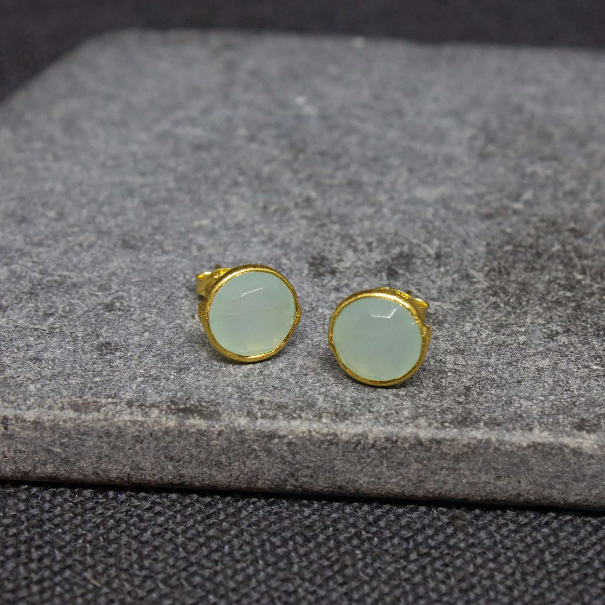 Round Gemstone Stud Earrings in Gold Vermeil