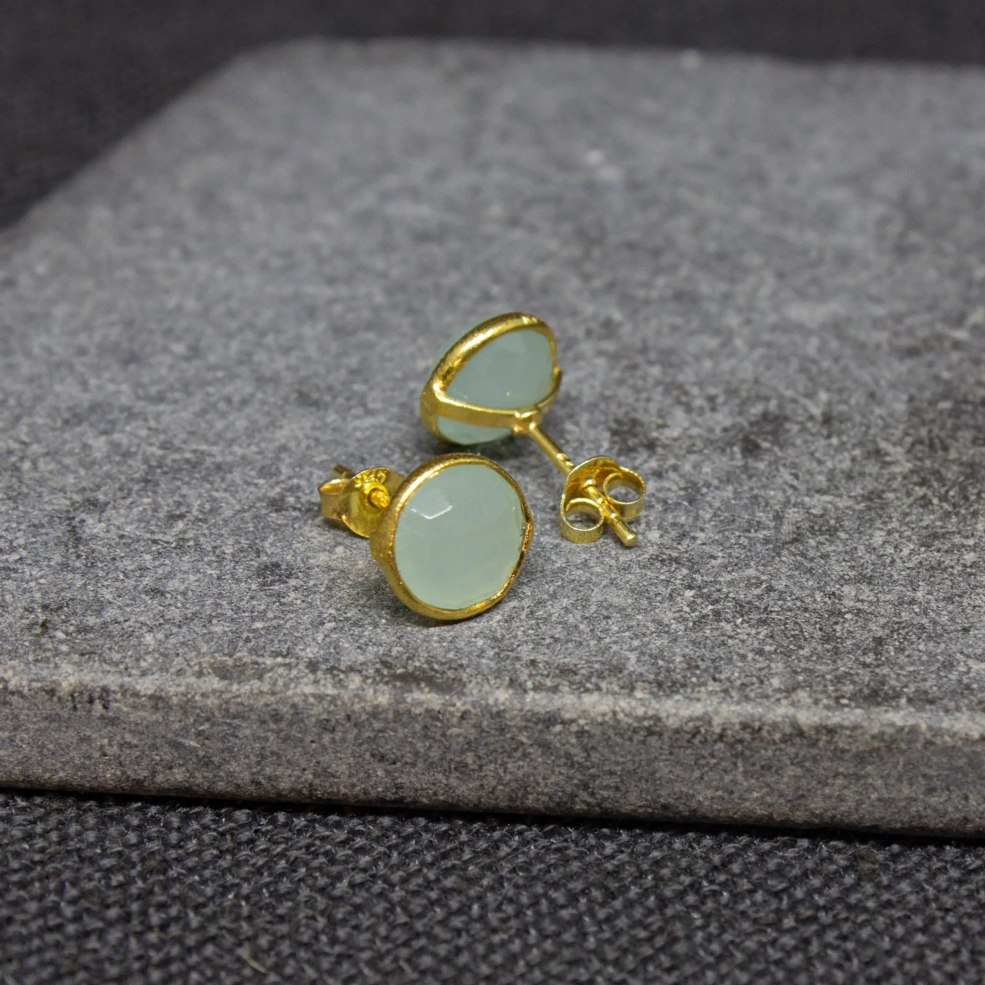 Round Gemstone Stud Earrings in Gold Vermeil