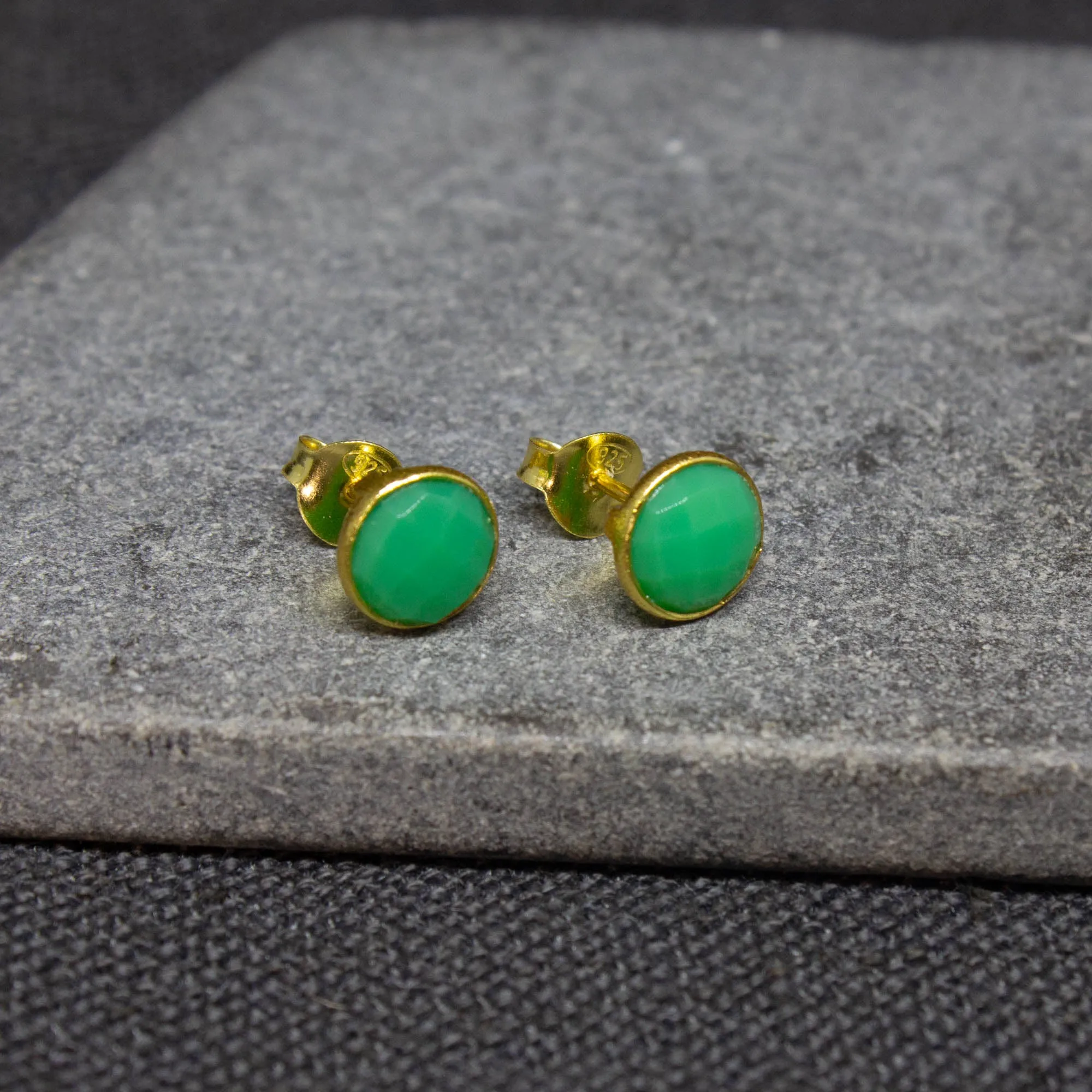 Round Gemstone Stud Earrings in Gold Vermeil