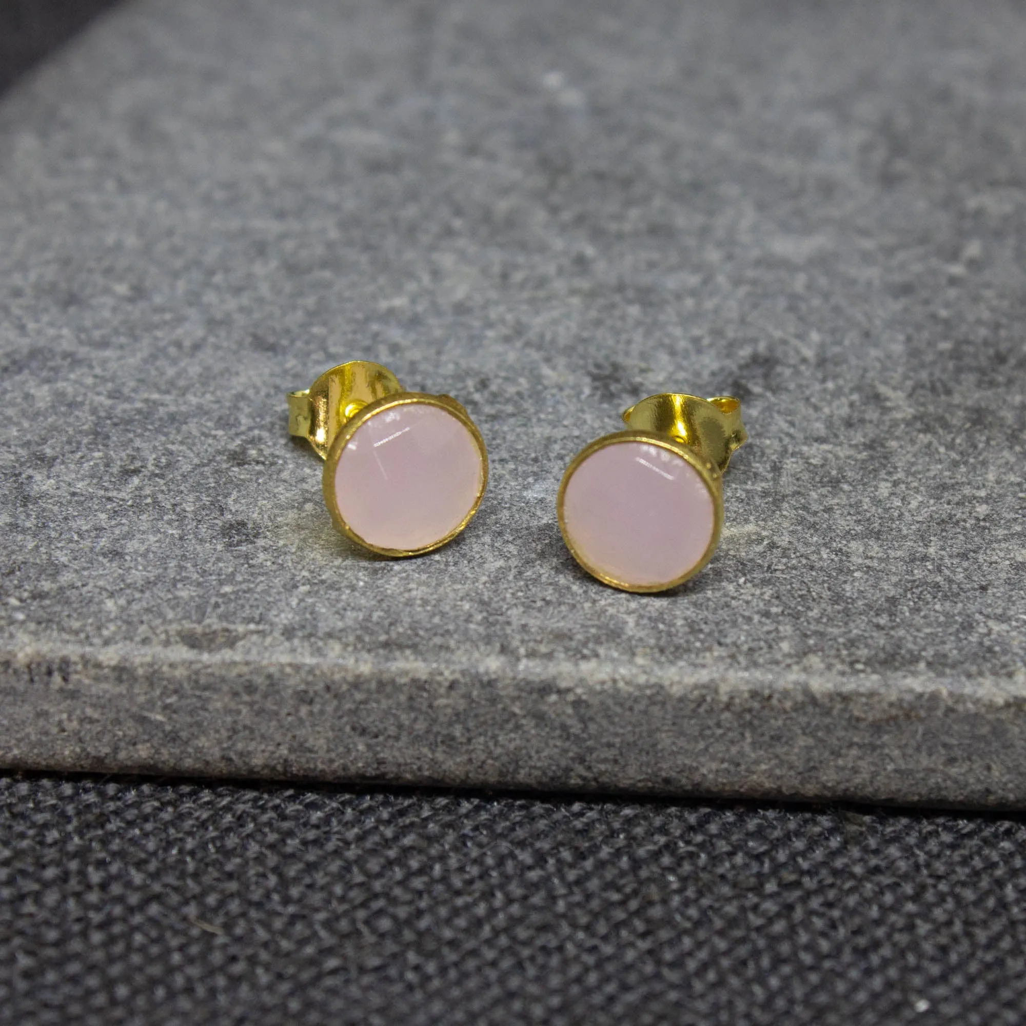 Round Gemstone Stud Earrings in Gold Vermeil