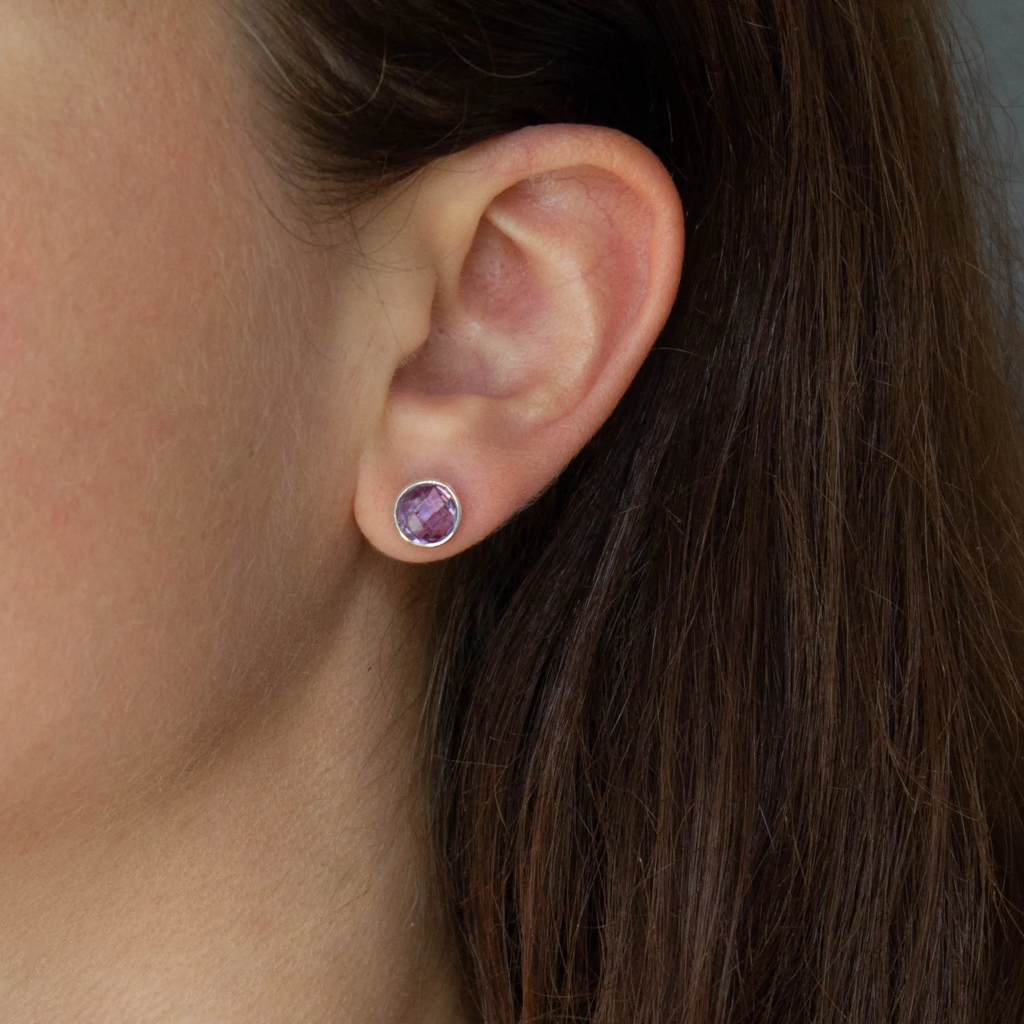 Round Gemstone Stud Earrings in Gold Vermeil
