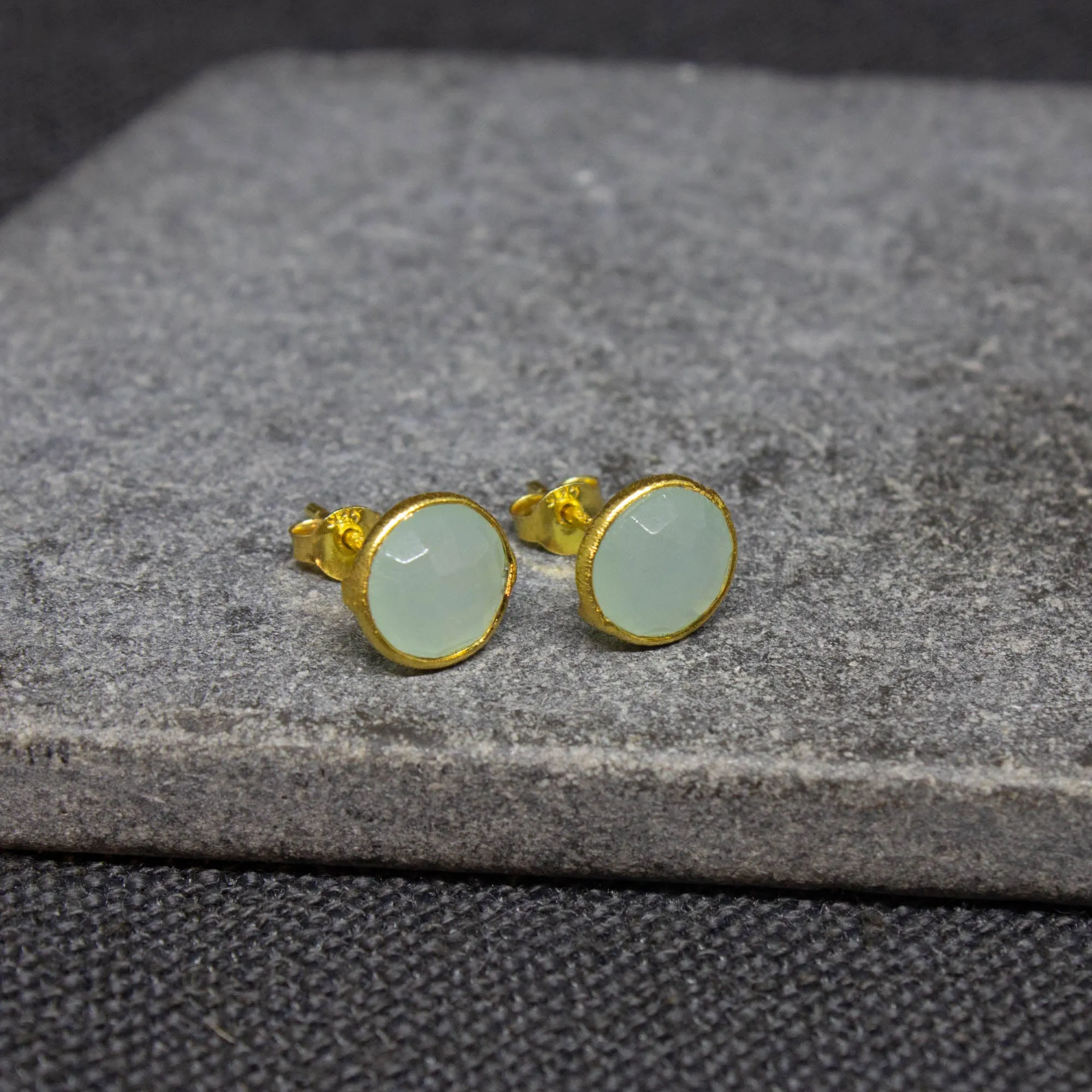 Round Gemstone Stud Earrings in Gold Vermeil
