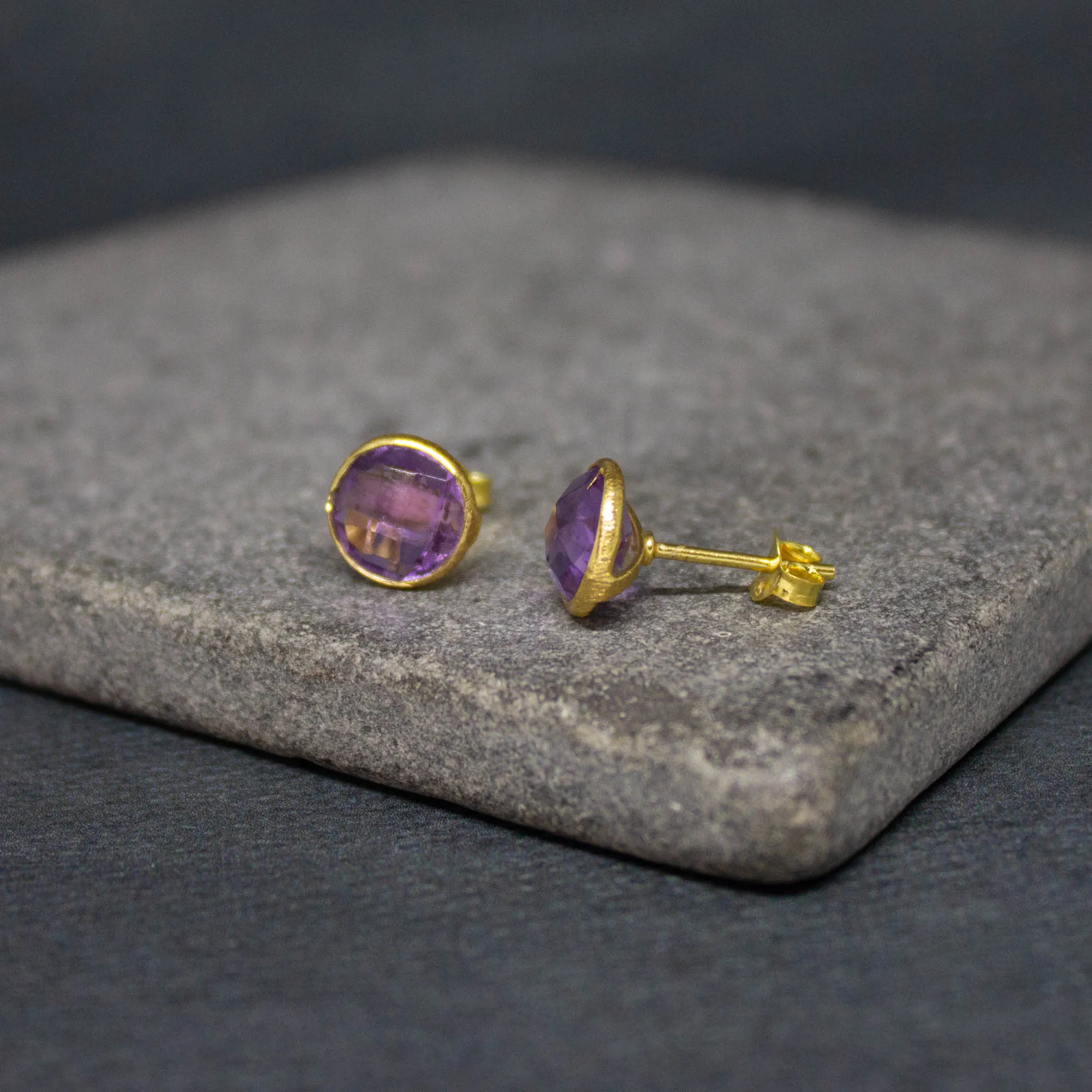 Round Gemstone Stud Earrings in Gold Vermeil