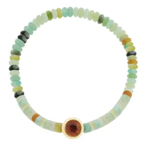 Round Orange Garnet Bead on Amazonite Beaded Bracelet