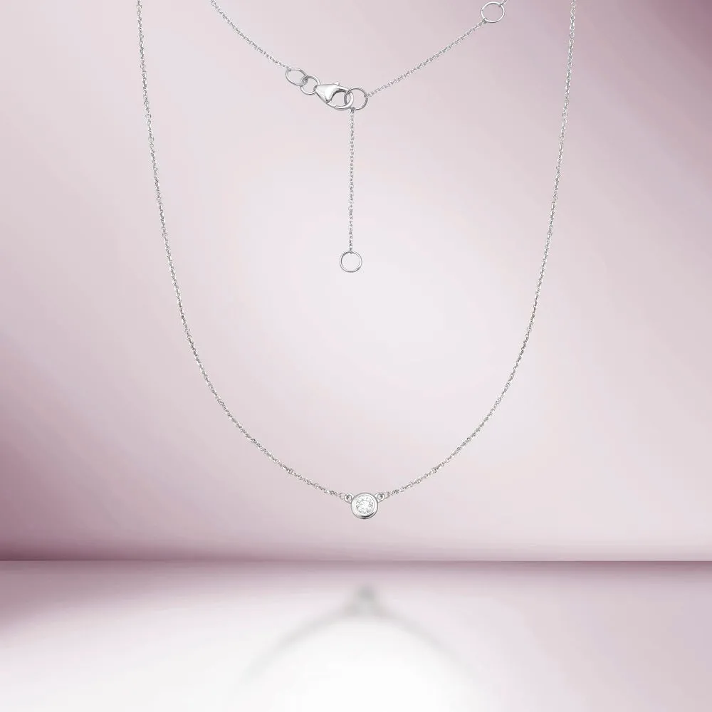 Solitaire Diamond Chain Necklace (0.20 ct.) 6.00 mm Bezel Set in 14K Gold