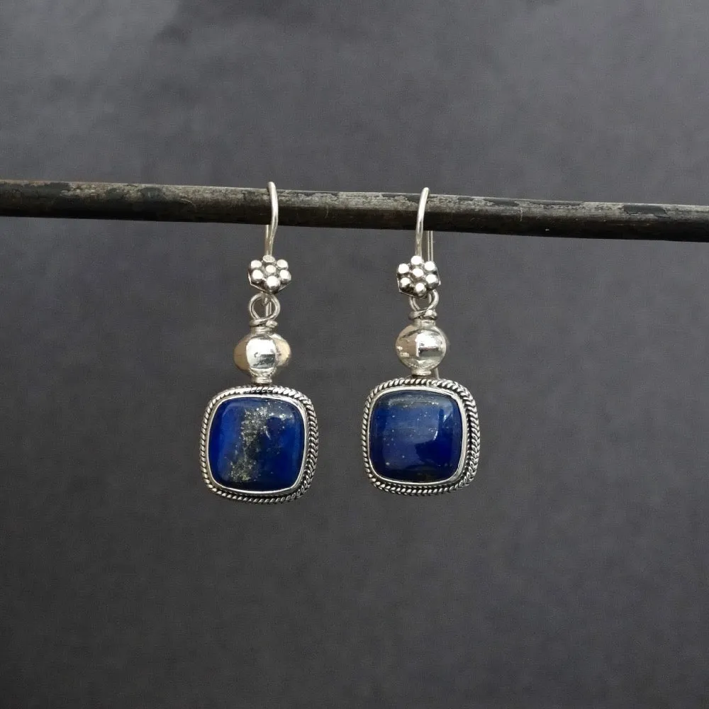 Square Gemstone and Wirework Earrings