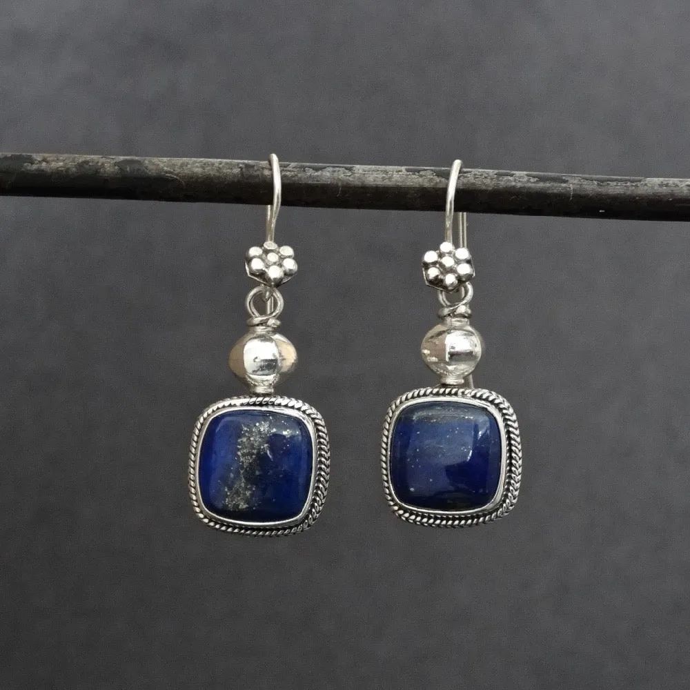 Square Gemstone and Wirework Earrings