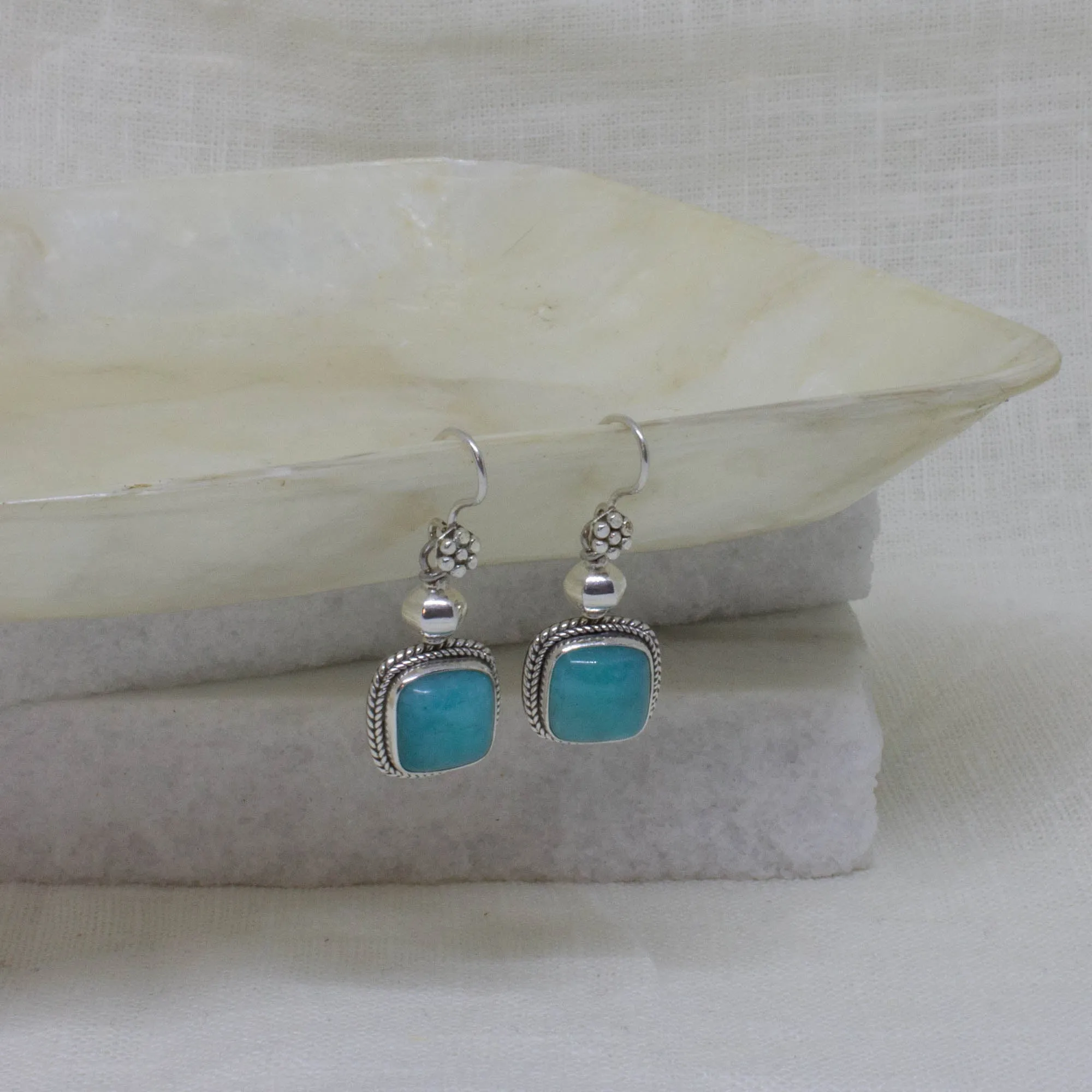 Square Gemstone and Wirework Earrings
