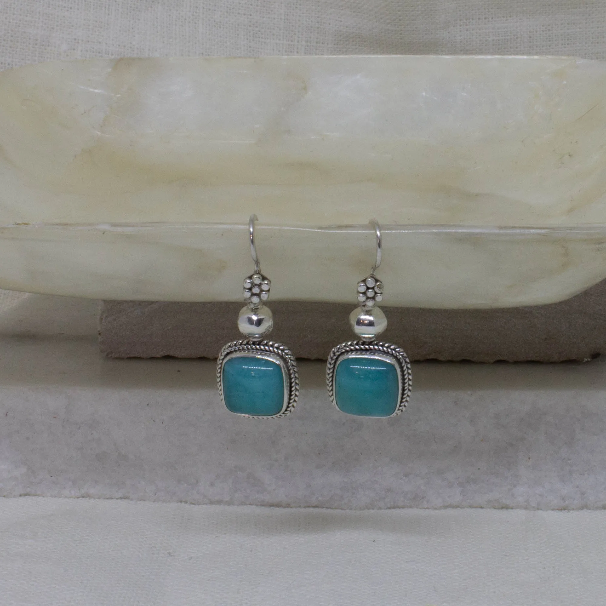 Square Gemstone and Wirework Earrings