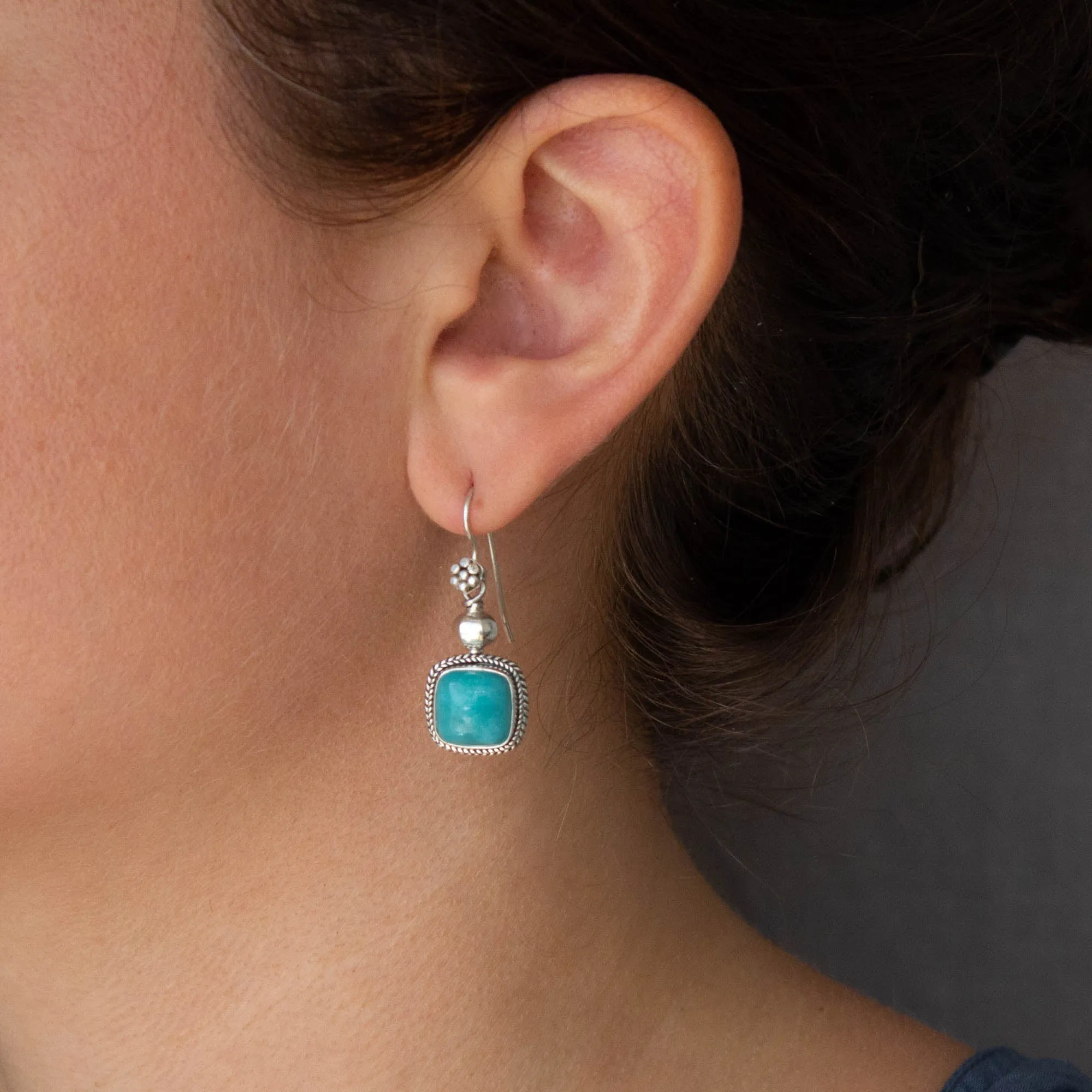 Square Gemstone and Wirework Earrings