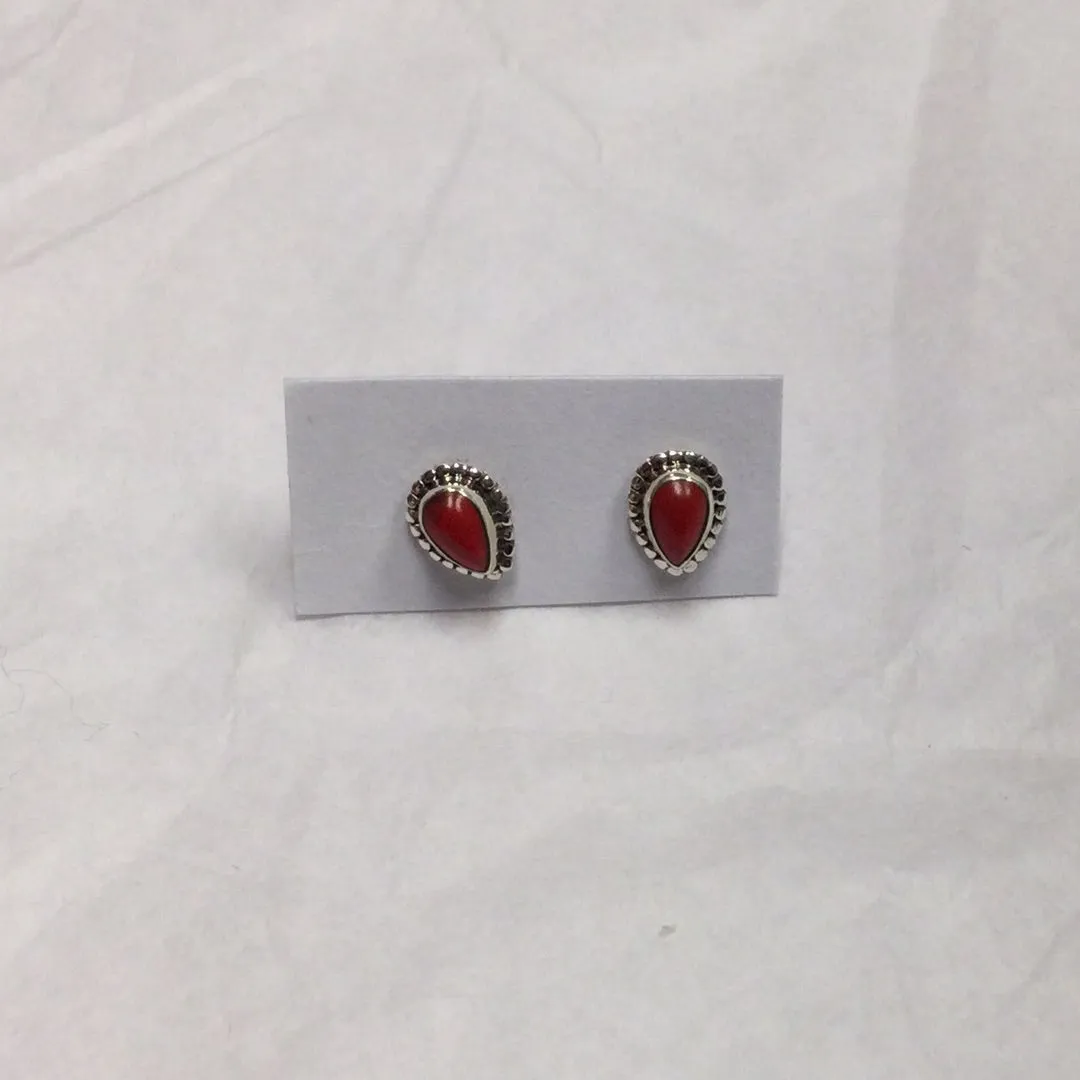 Teardrop Shaped Sterling Silver Crystal Stud Earrings