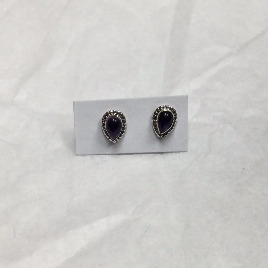 Teardrop Shaped Sterling Silver Crystal Stud Earrings