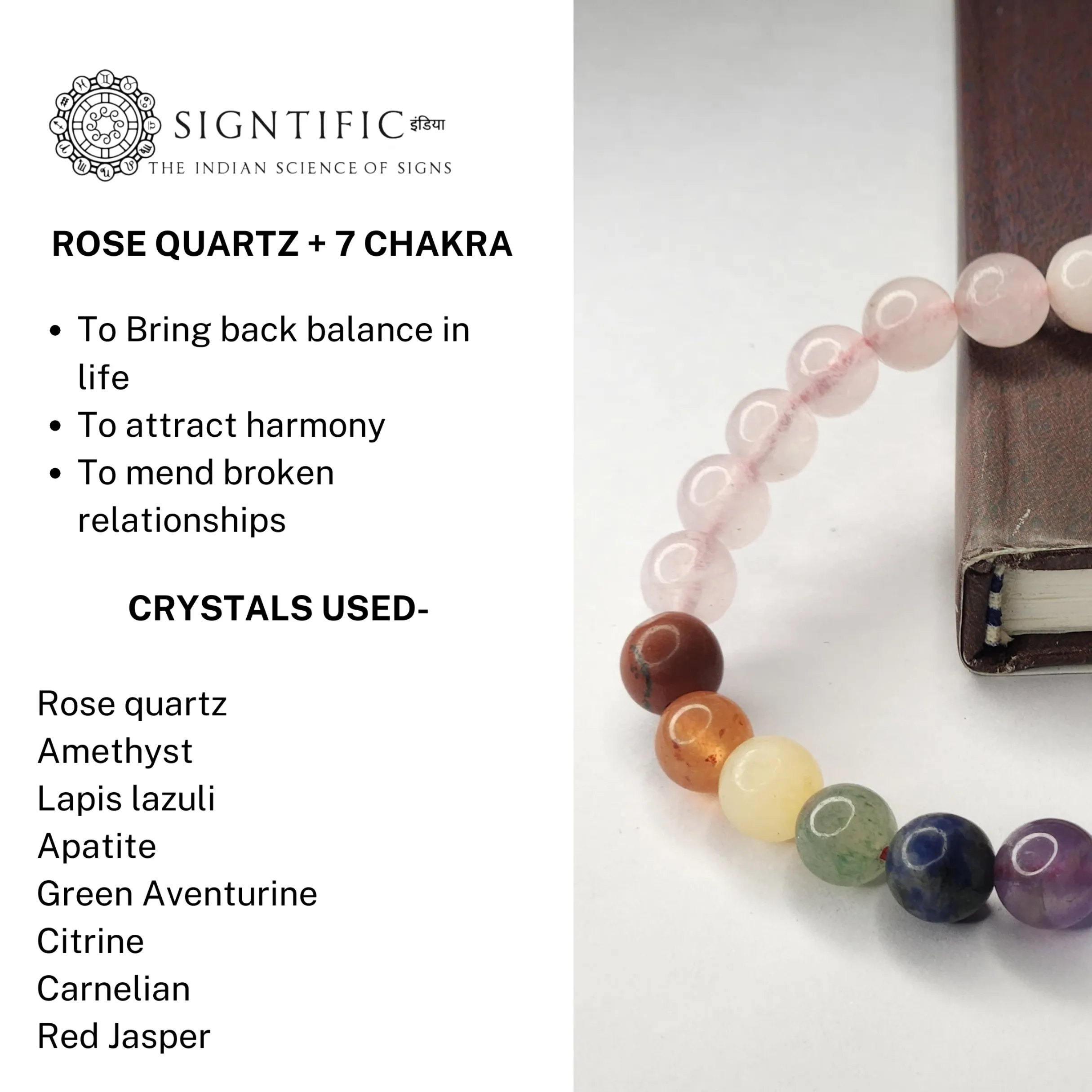 THE SIGNTIFIC ROSE QUARTZ   7 CHAKRA BRACELET