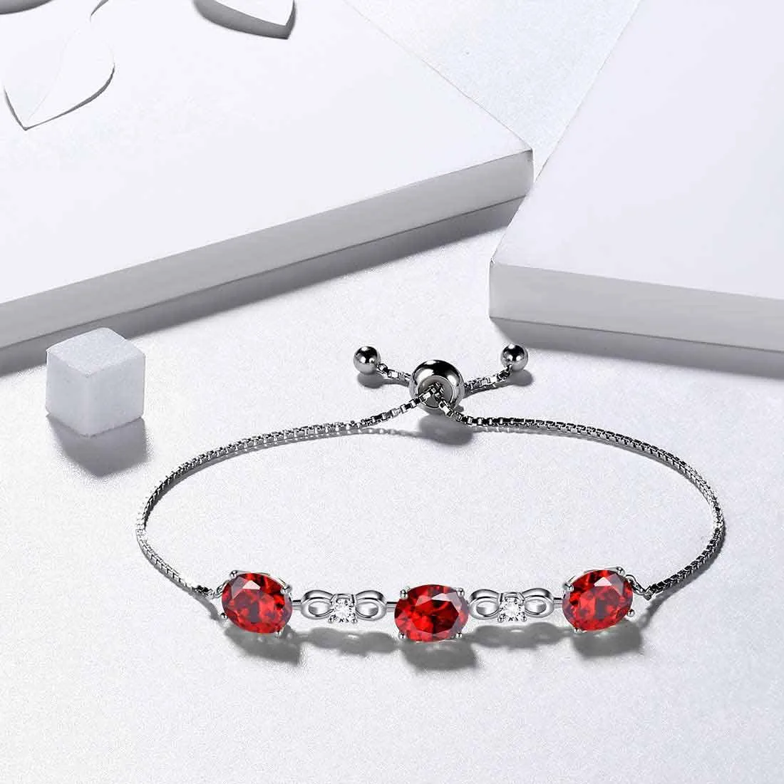 Tokyo Mart Round Birthstone January Garnet Bracelet Women Girls Jewelry Birthday Gift Sterling Silver