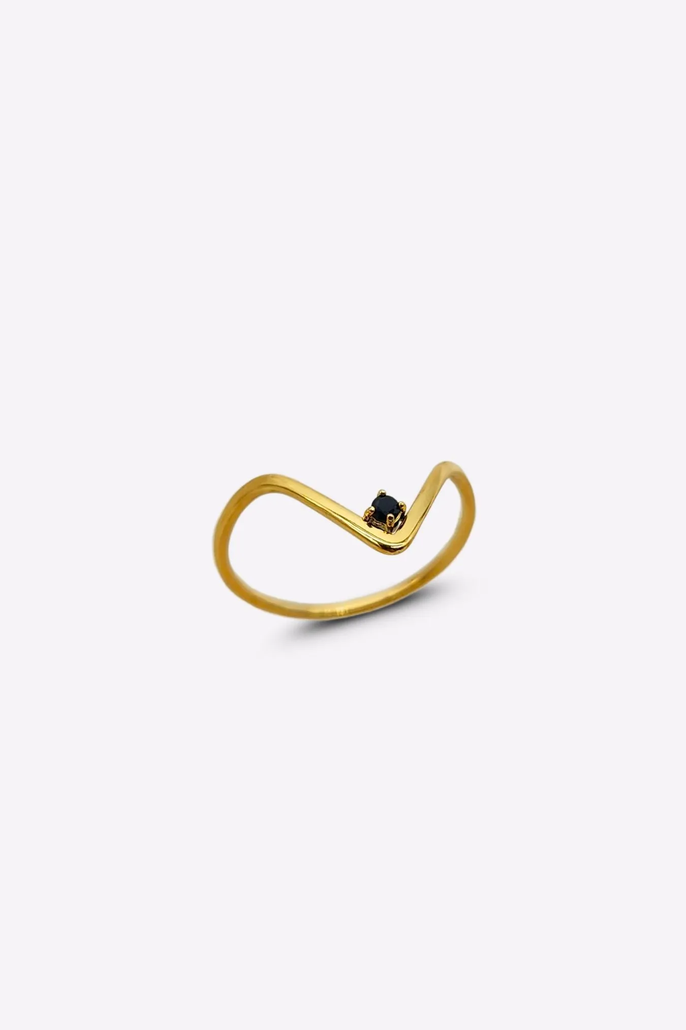 V-Shaped Black Onyx Gold Ring