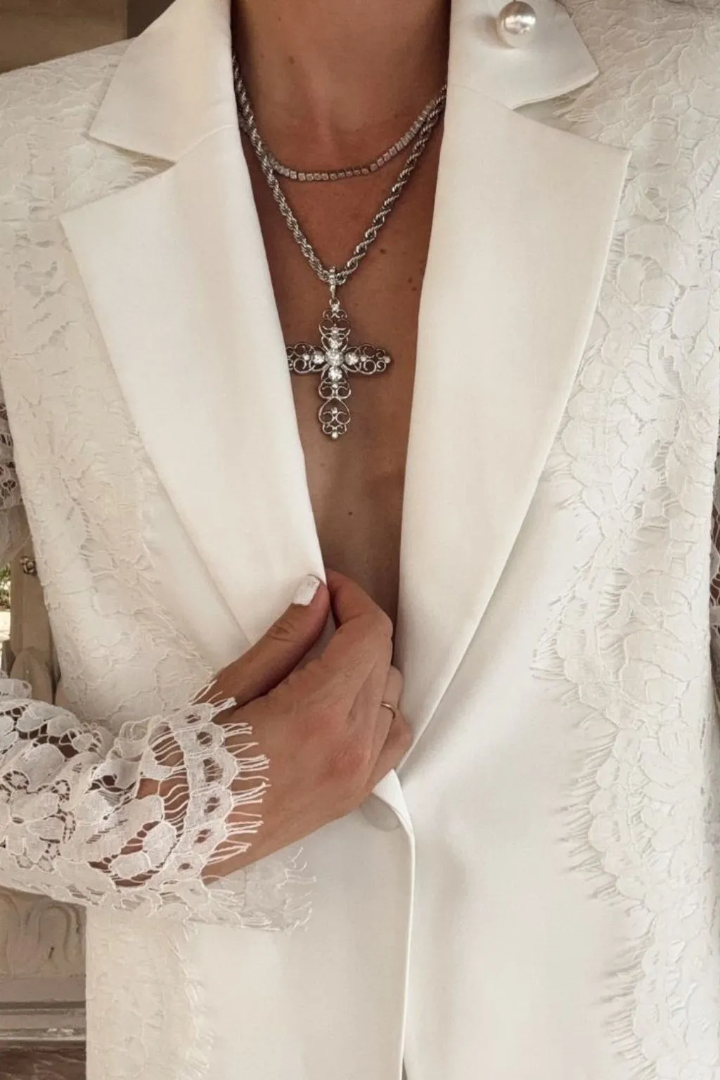 Valley Cross Silver and Pearl Pendant Necklace