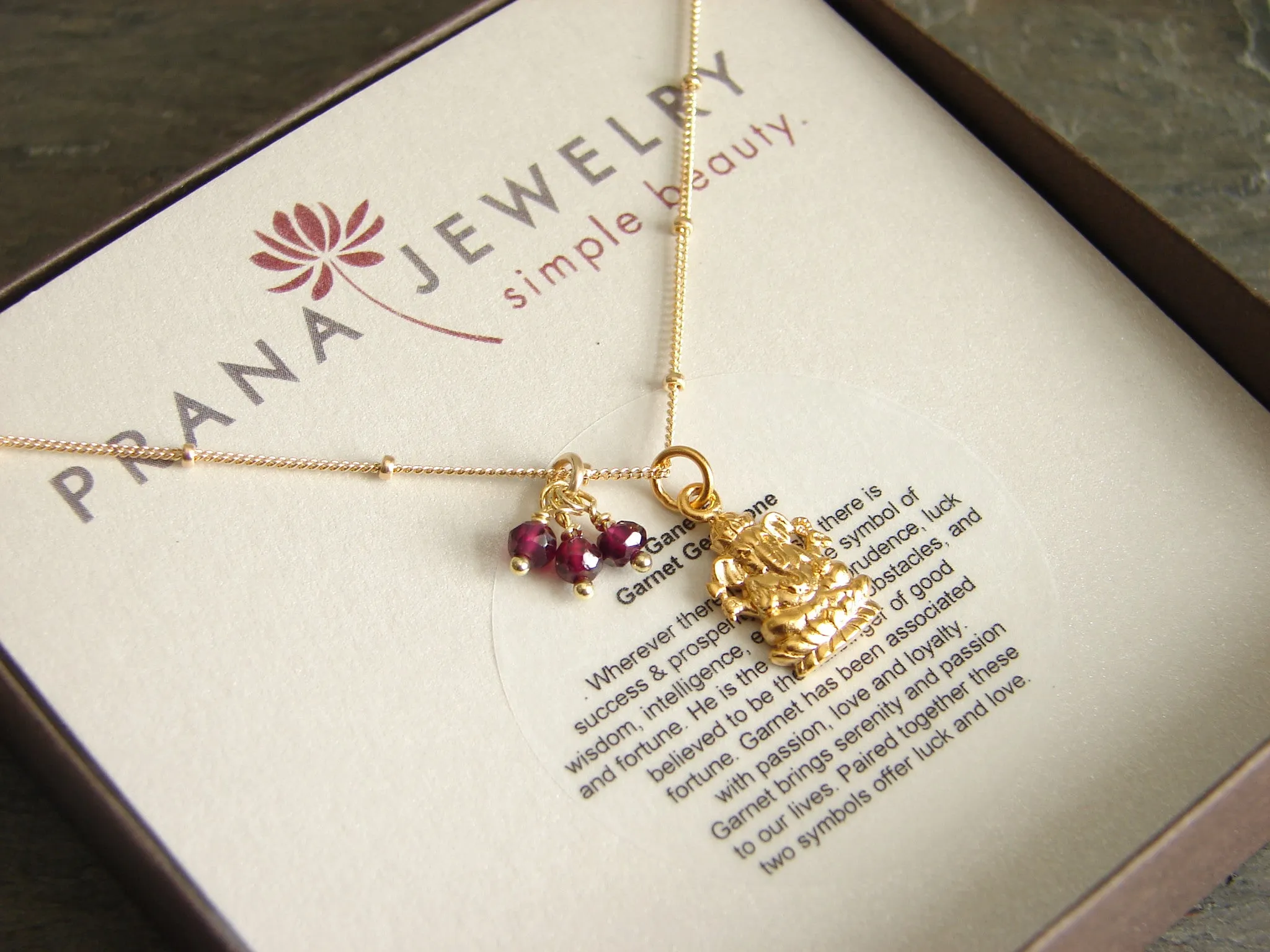 Yoga Jewelry | Ganesh Necklace | Garnet Gemstone | Wisdom Love